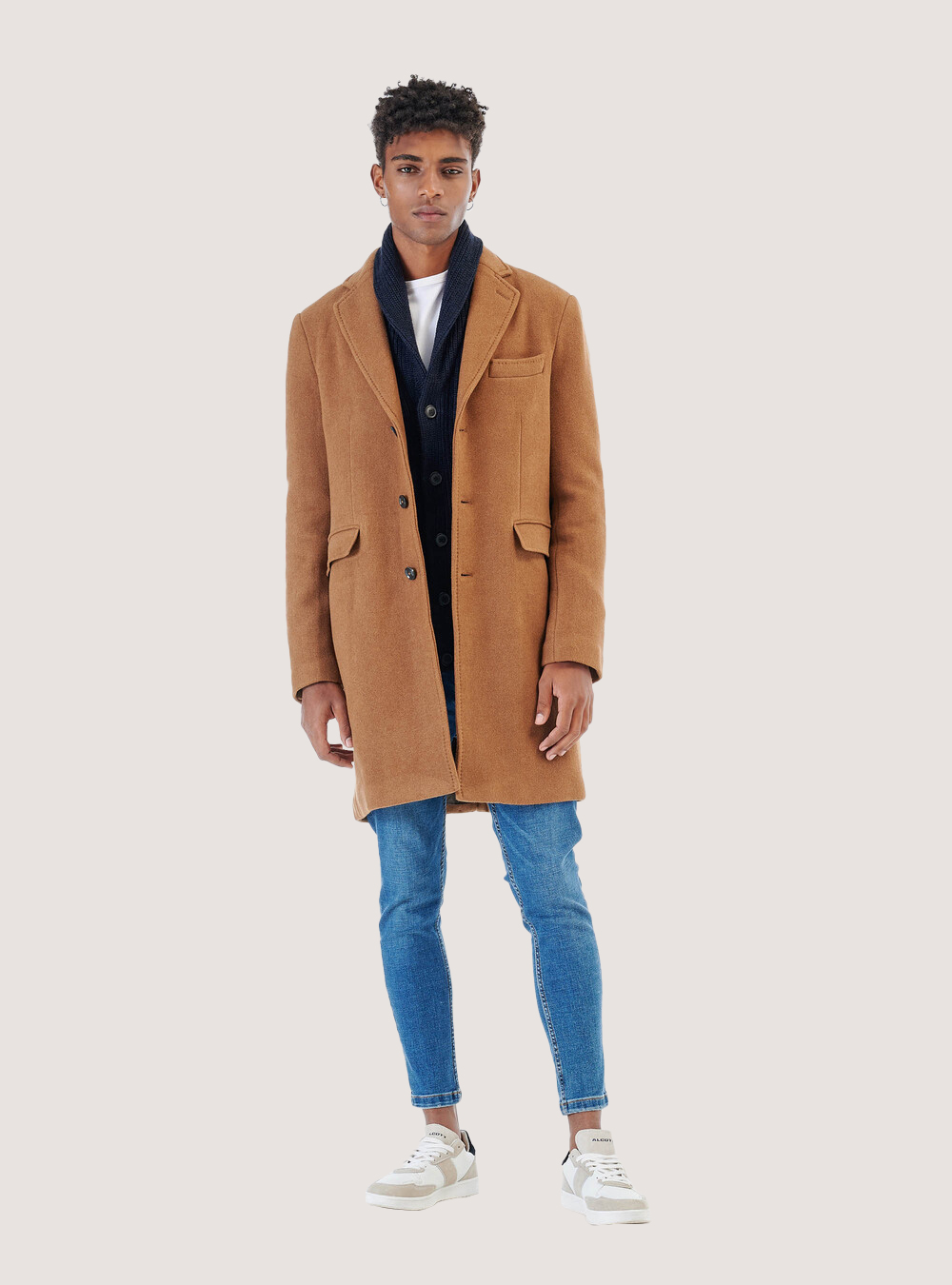 Pullover cardigan costa inglese misto lana, BLU MARINO