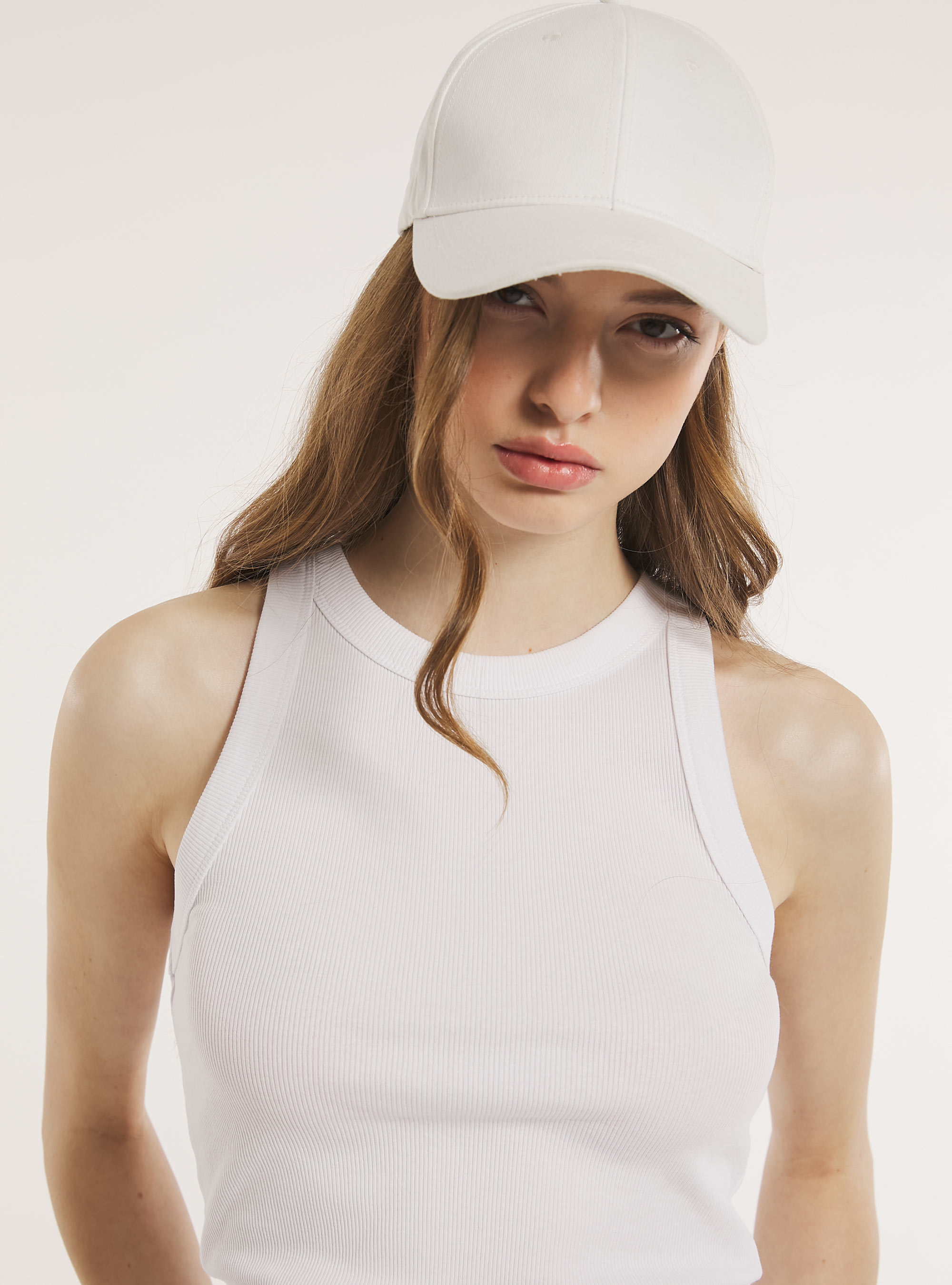 Ribbed cotton tank top, WH3 WHITE