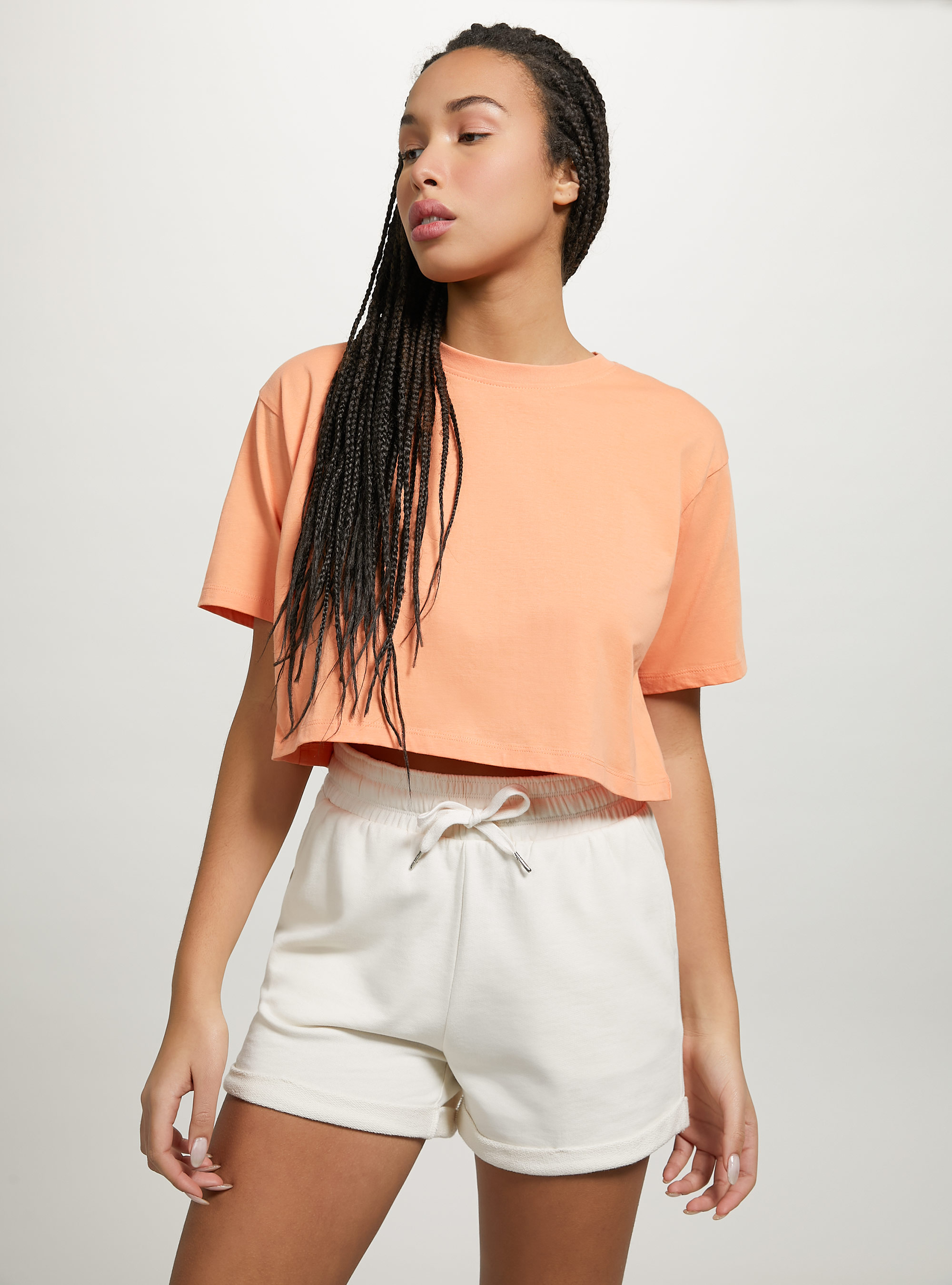 Cotton shorts with roll up and drawstring, WH1 OFF WHITE