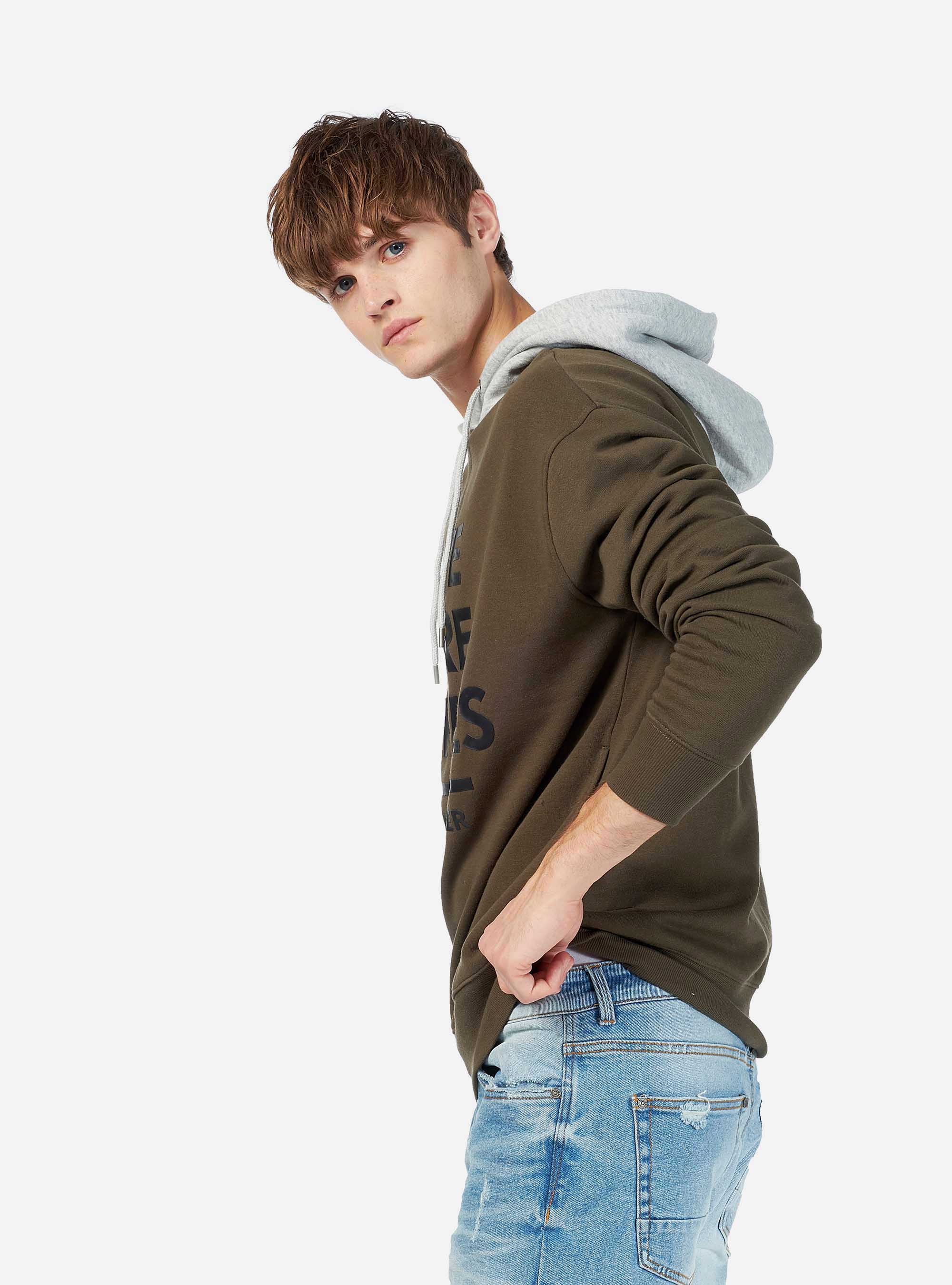 SWEATSHIRT WITH PRINTING HOODY, C6664 KAKY