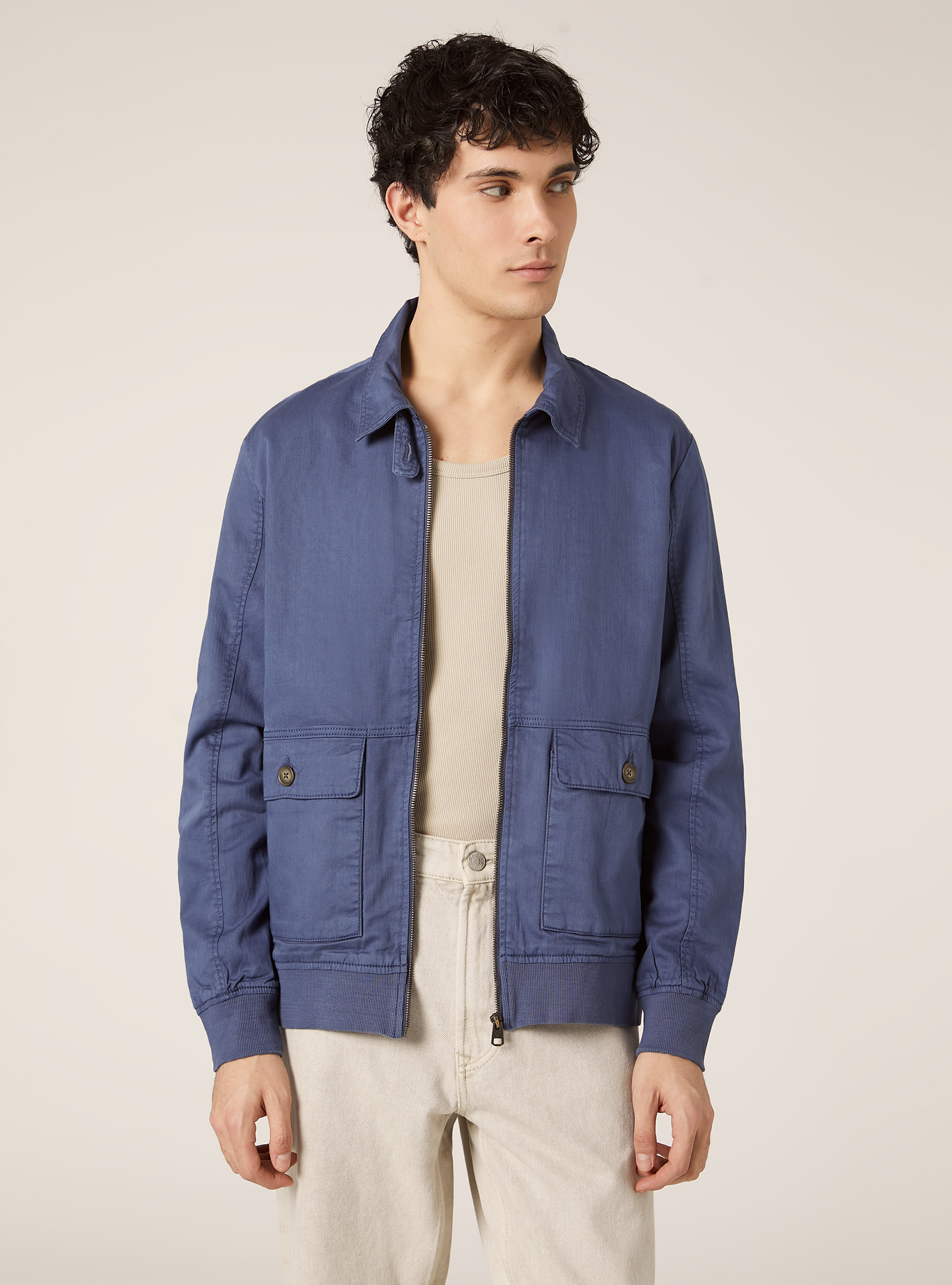 Bomberjacke aus einer Leinenmischung mit großen Taschen, NA2 NAVY MEDIUM