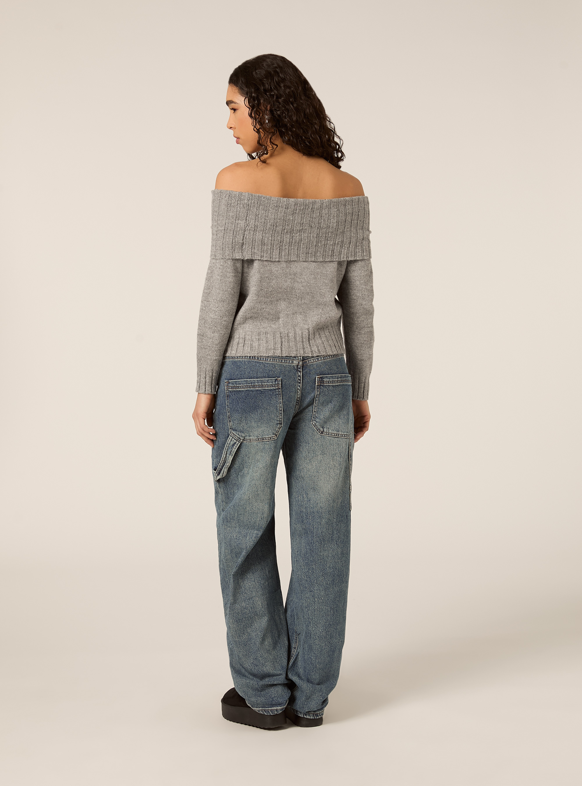 Maglia con spalle scoperte bardot, MGY2 GREY MEL MEDIUM