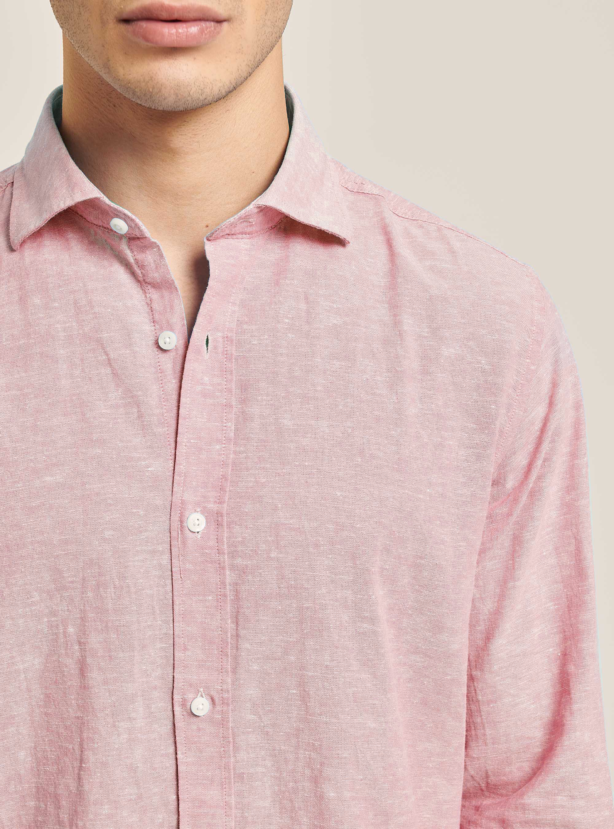 Camicia in puro lino a maniche lunghe, ROSA