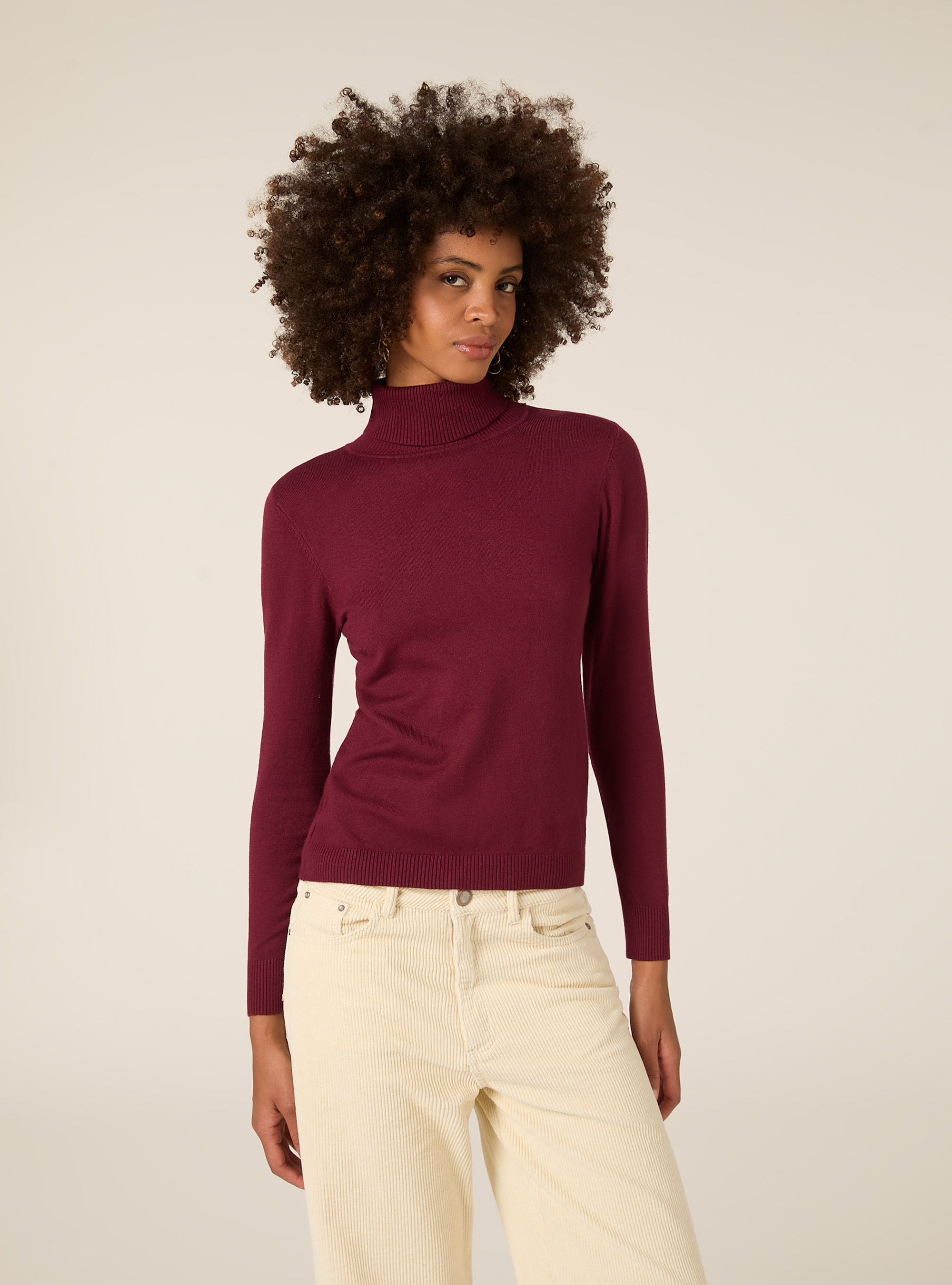 Jersey suave de cuello alto, BO1 BORDEAUX DARK