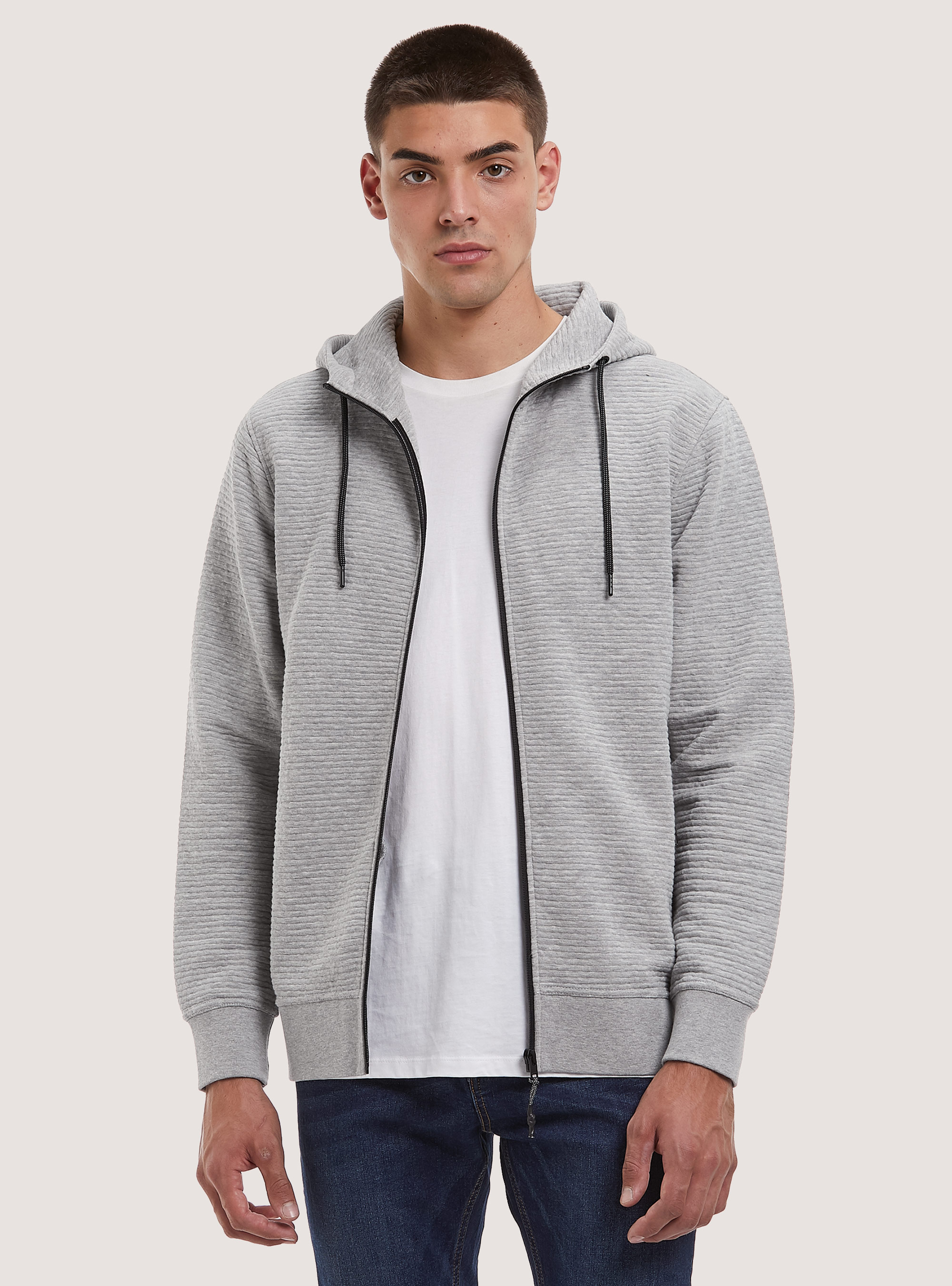 Sweatshirt with zip and hood, MGY2 GREY MEL MEDIUM