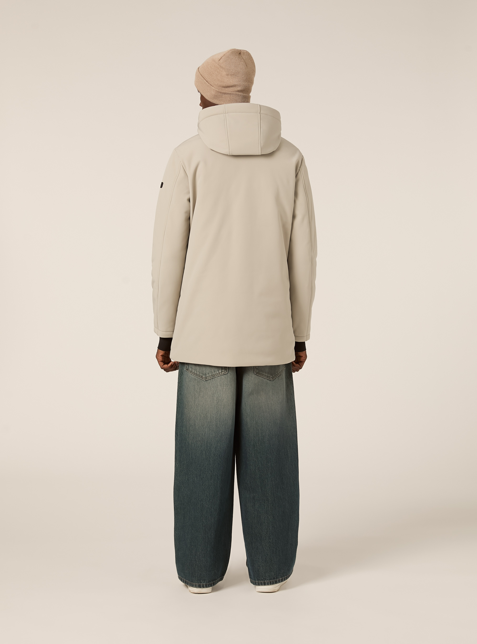 Giubbino con cappuccio e zip impermeabili lungo, CR3 CREAM LIGHT