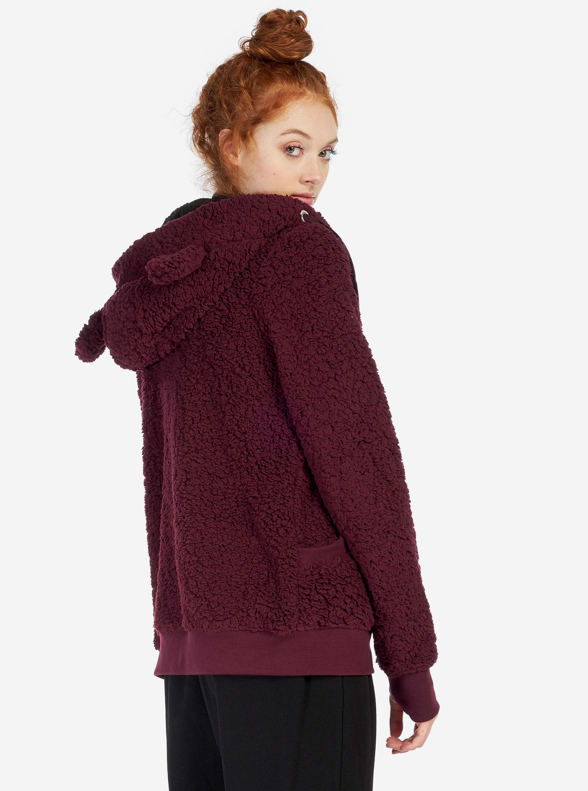 Sudadera con capucha y orejas de pelo sintético, BURDEOS