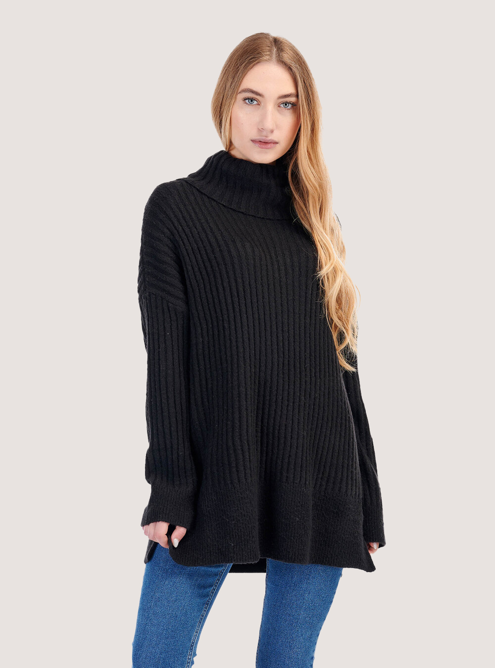 Oversized turtleneck pullover, BLACK