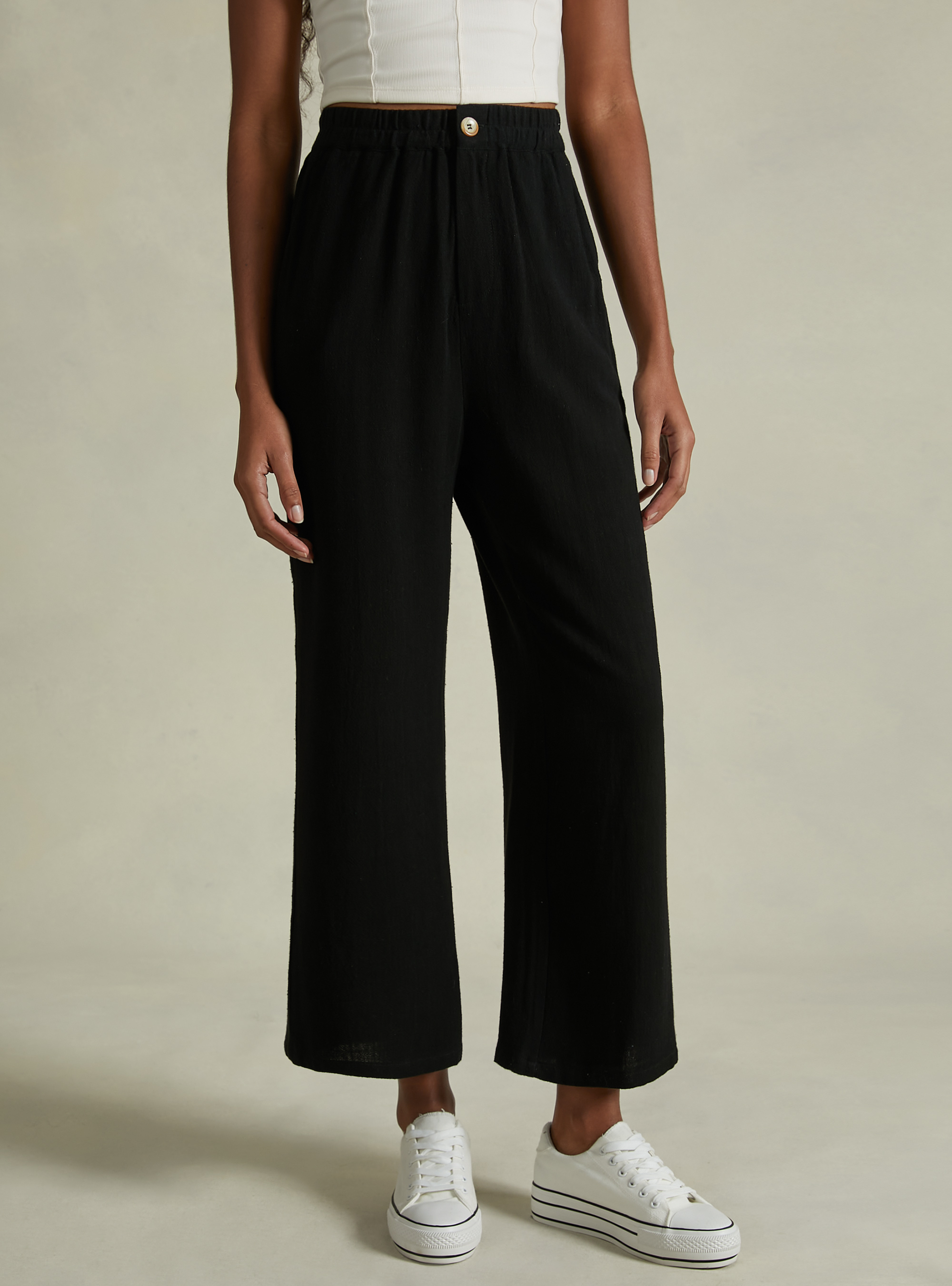 Linen-blend culotte trousers, BK1 BLACK