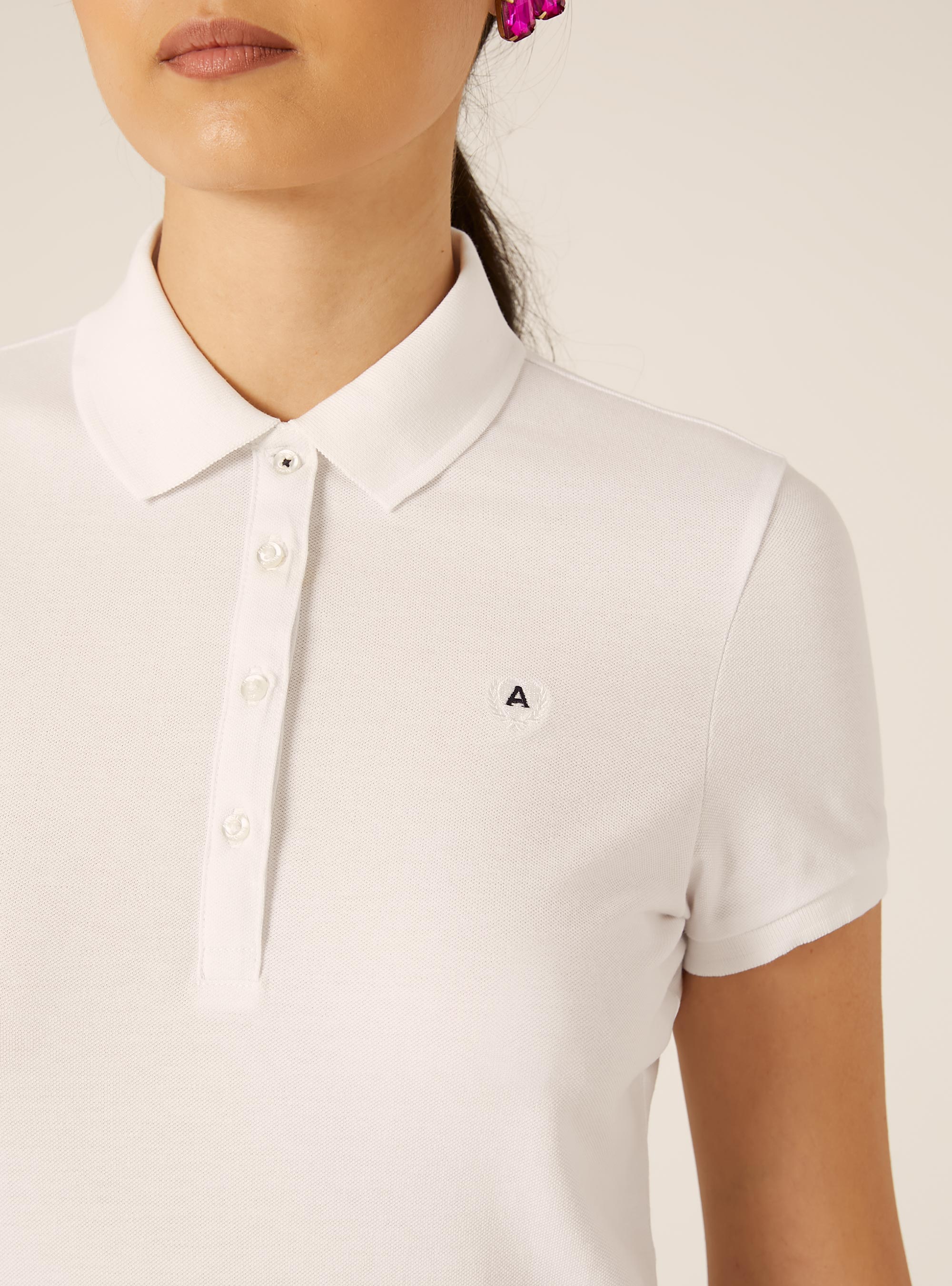 Polo Slim Fit avec Logo Brod&eacute;, WH3 WHITE