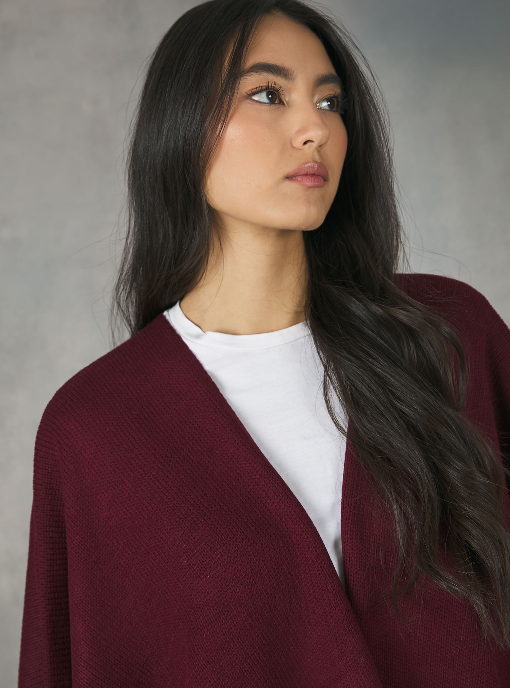 Poncho à franges, C326 BORDEAUX