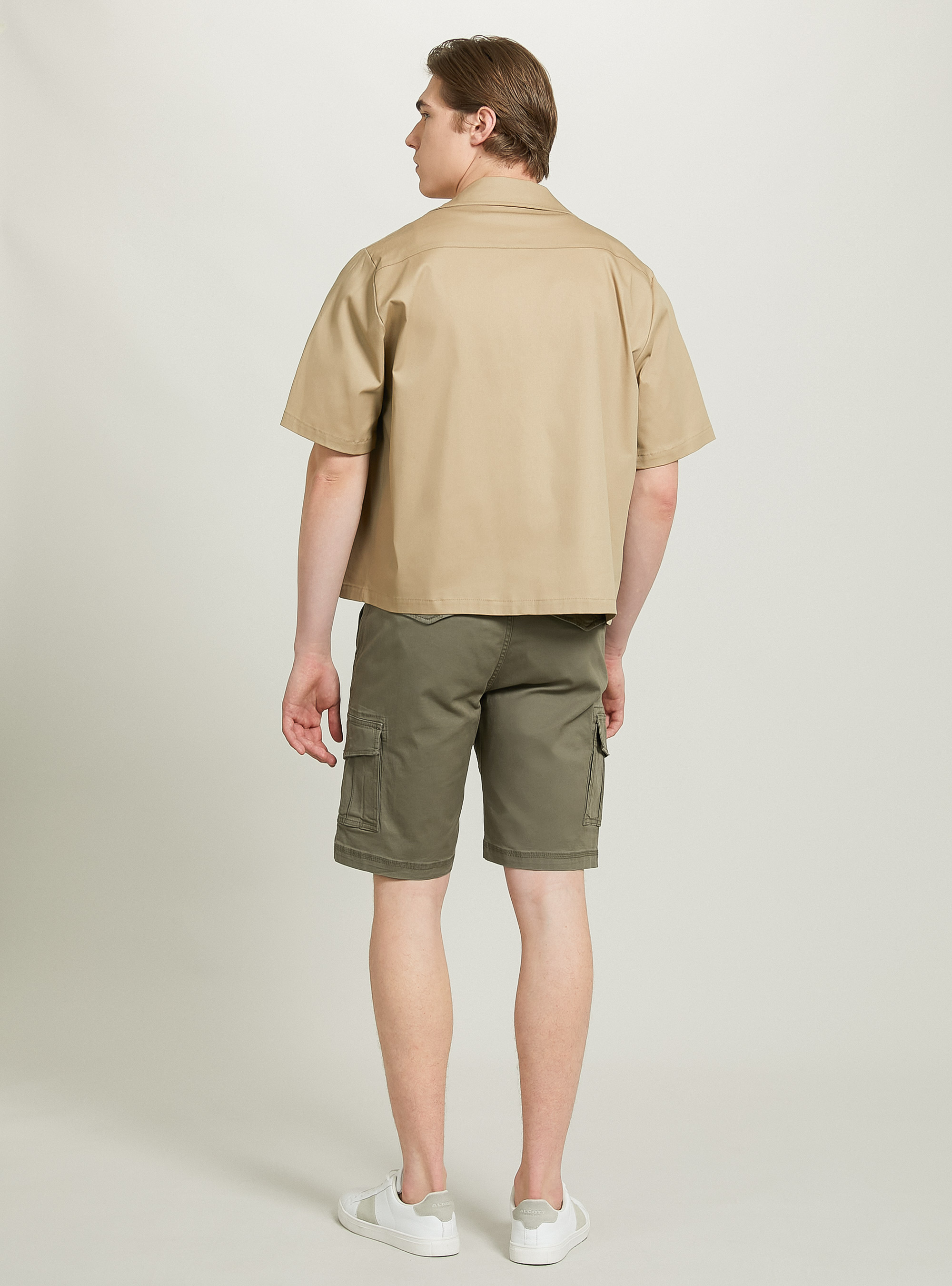 Cotton cargo bermuda with canvas belt, KY2 KAKY MEDIUM