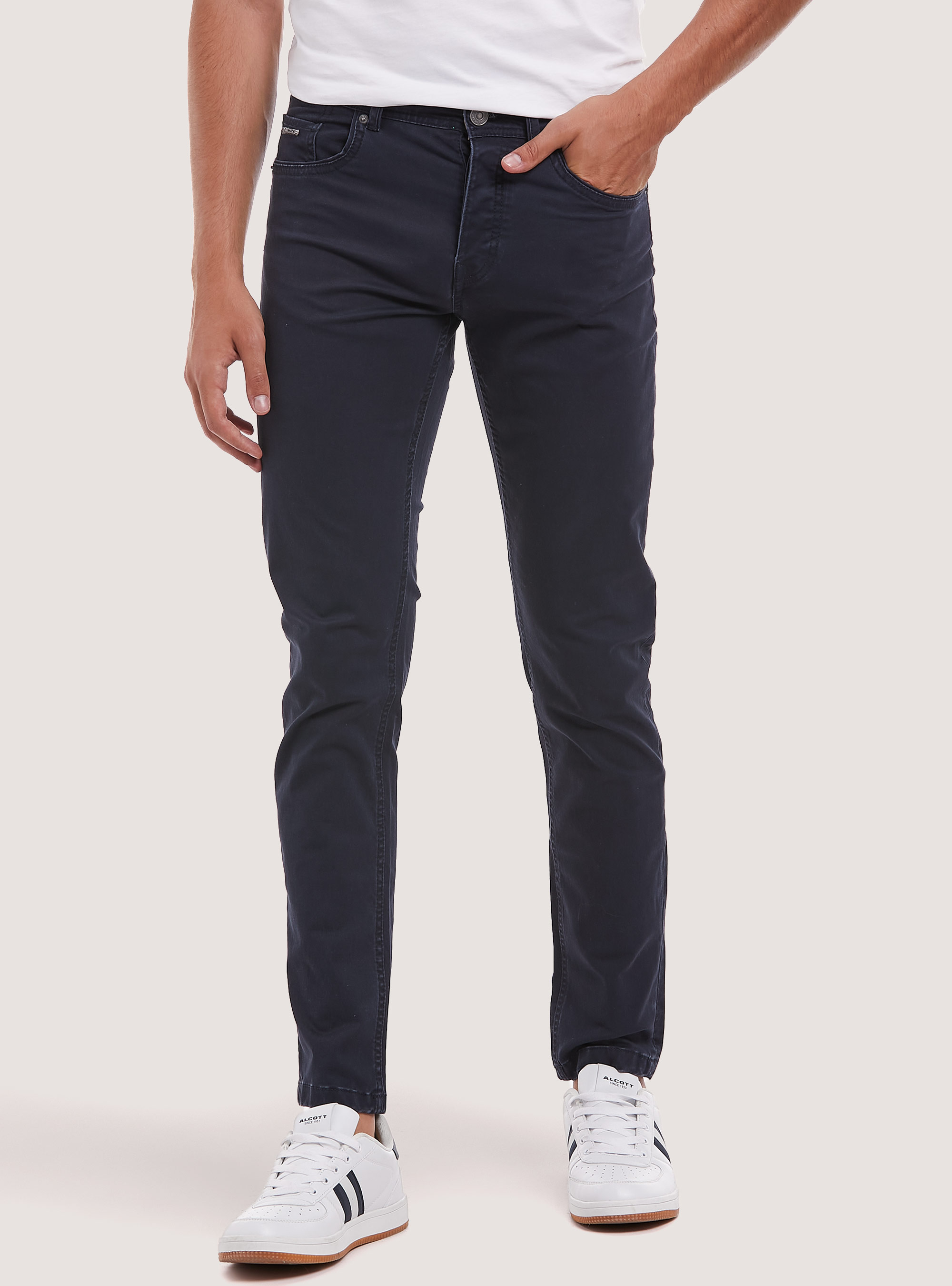 Recycled cotton skinny fit trousers, NA2 NAVY MEDIUM