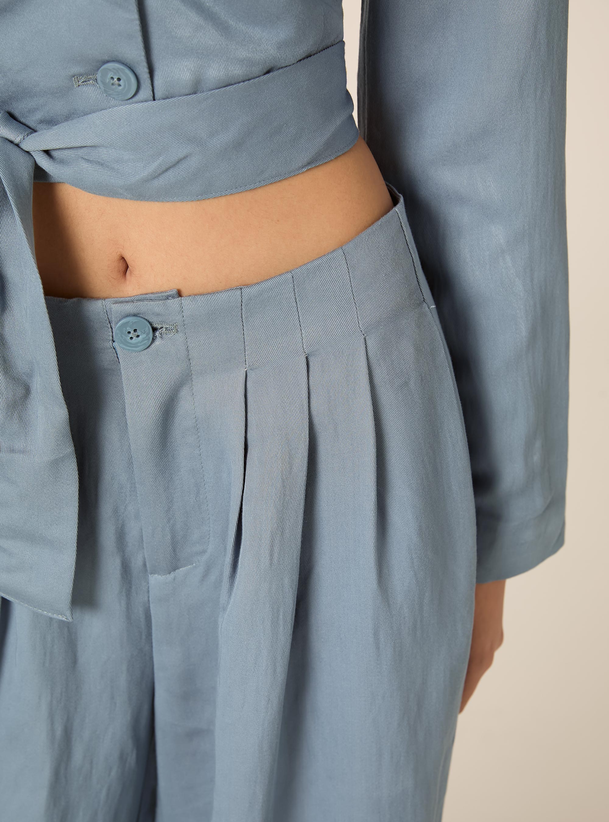 Pantaloni wide leg con pence, AZ2 AZURE MEDIUM