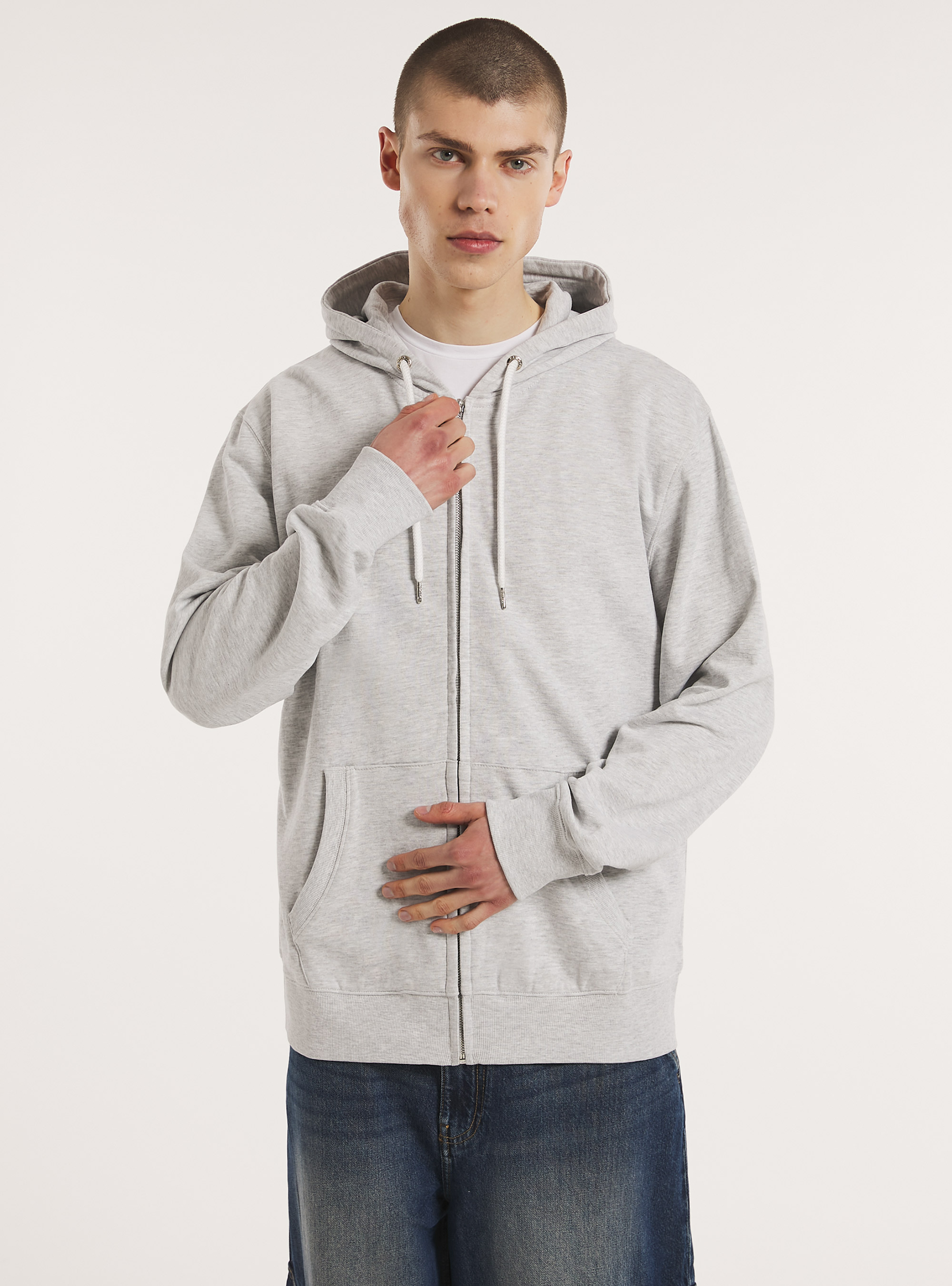 Cotton zip hoodie, MGY3 GREY MEL LIGHT