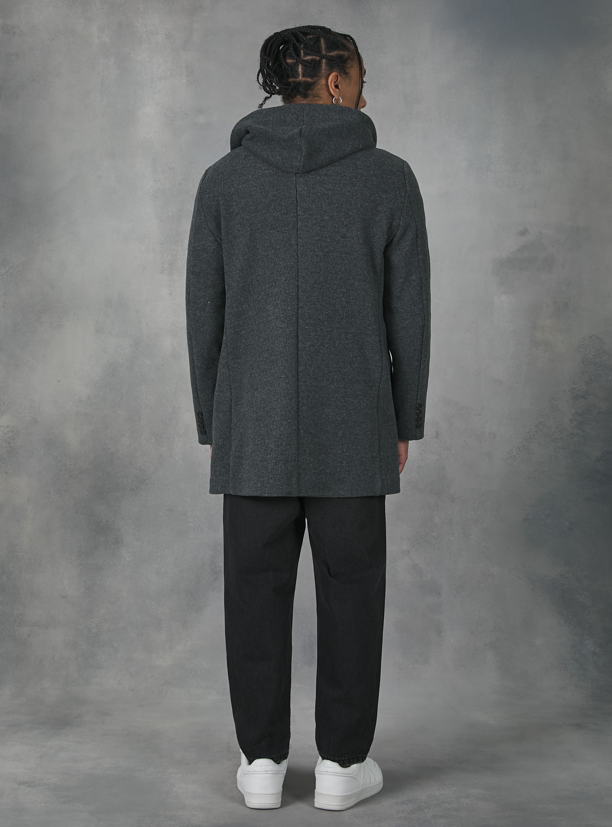 Hooded fabric coat, GY2 GREY MEDIUM