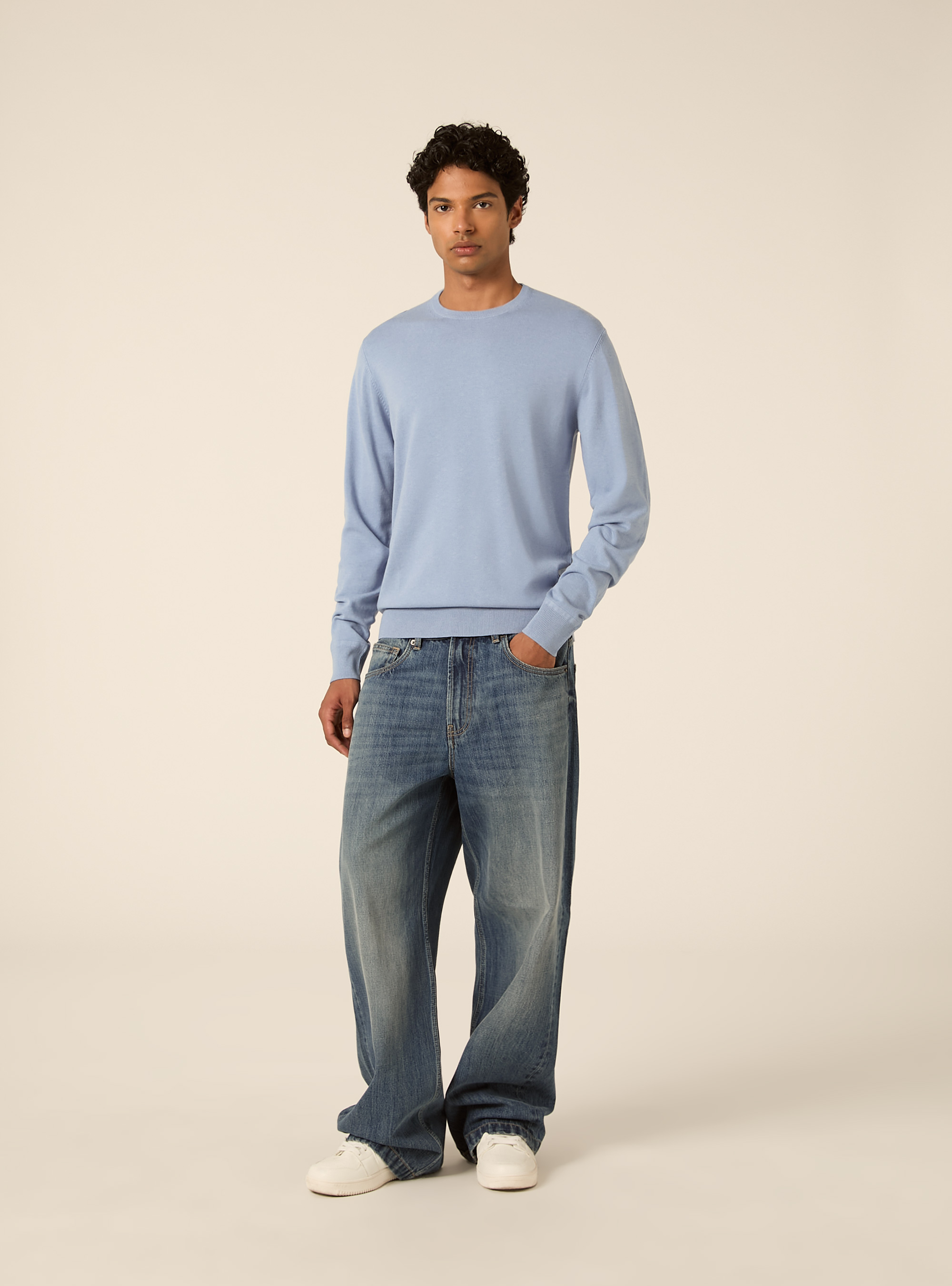 Pullover girocollo in viscosa, AZZURRO CHIARO