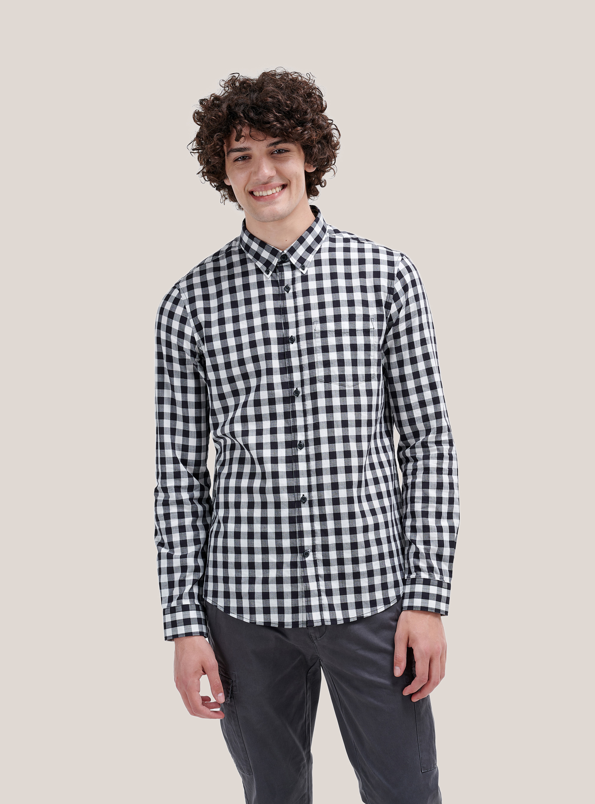 Chemise à carreaux en coton durable, C101 BLACK