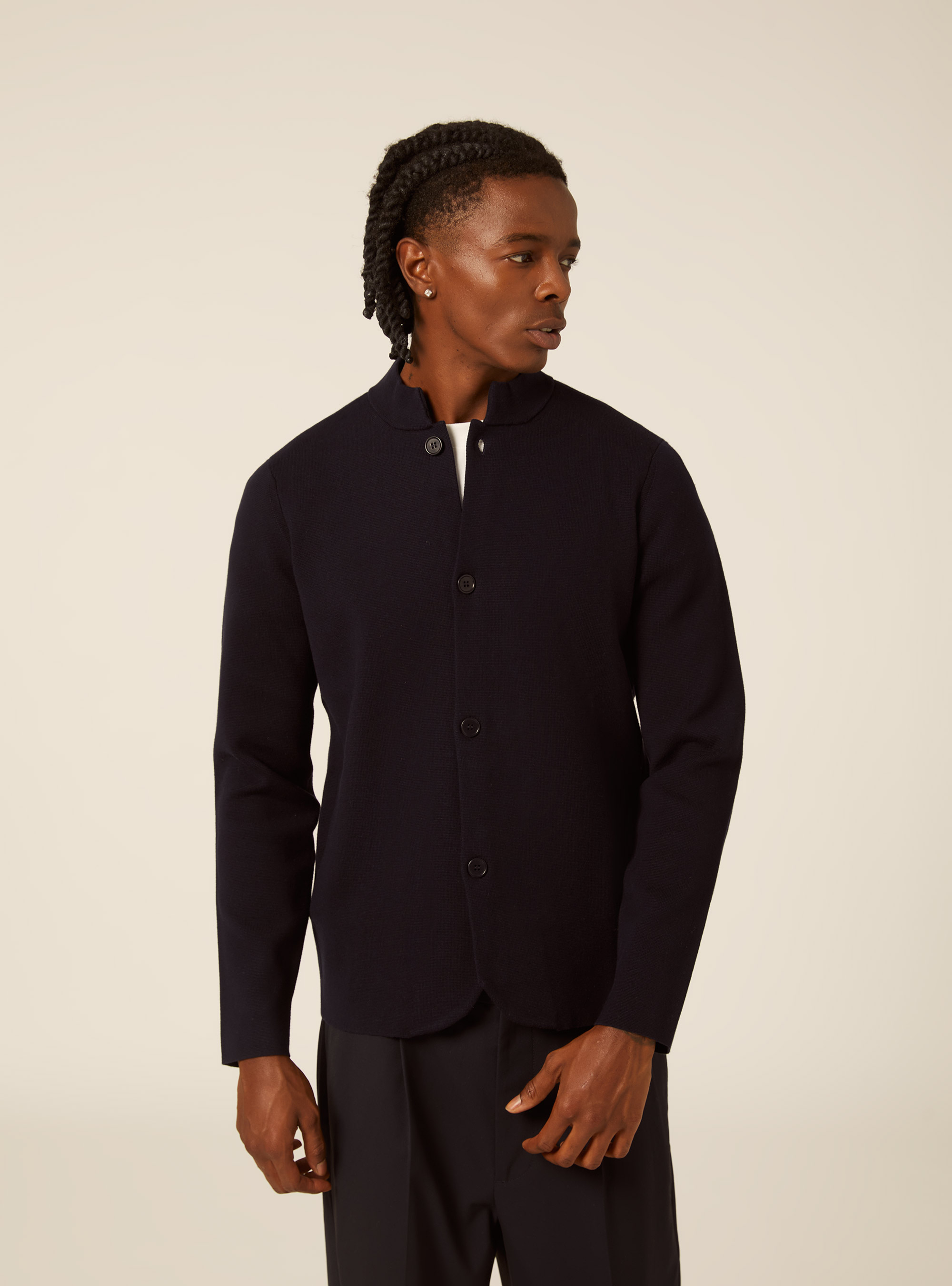 Giacca in maglia strutturata con colletto, NA1 NAVY DARK