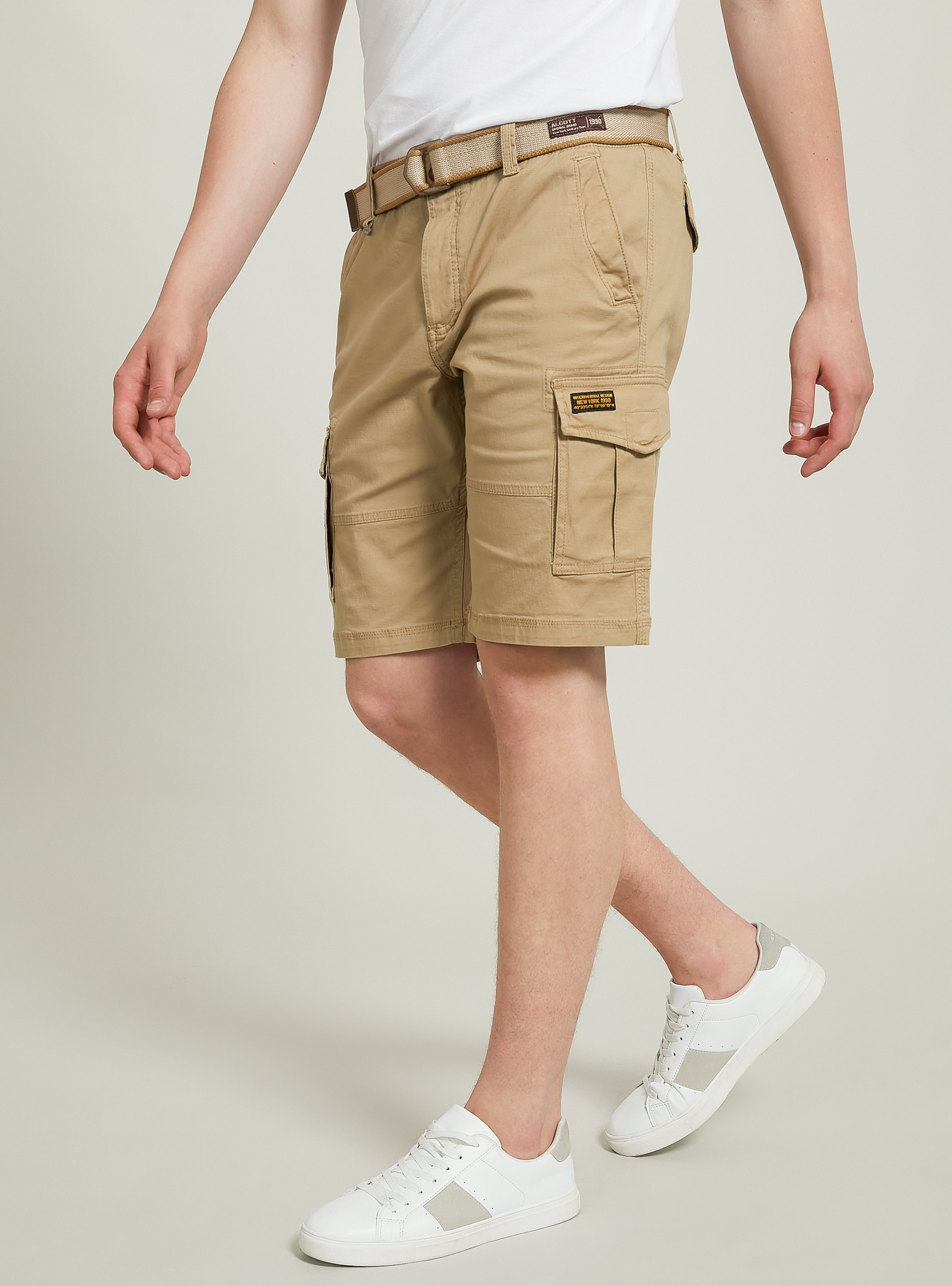 Cotton cargo bermuda with canvas belt, BG2 BEIGE MEDIUM