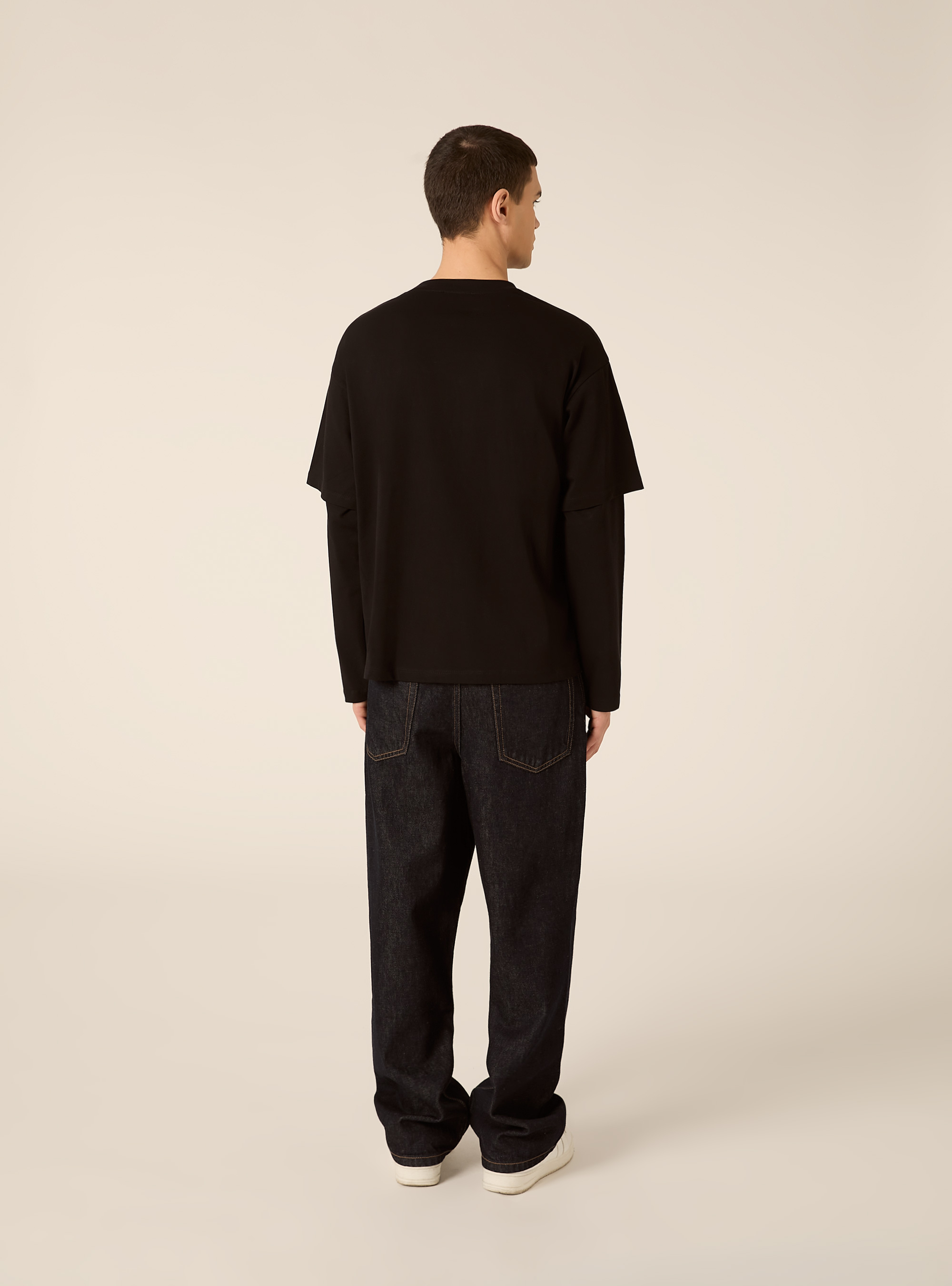 T-shirt manica lunga con dettaglio mezza manica, BK1 BLACK