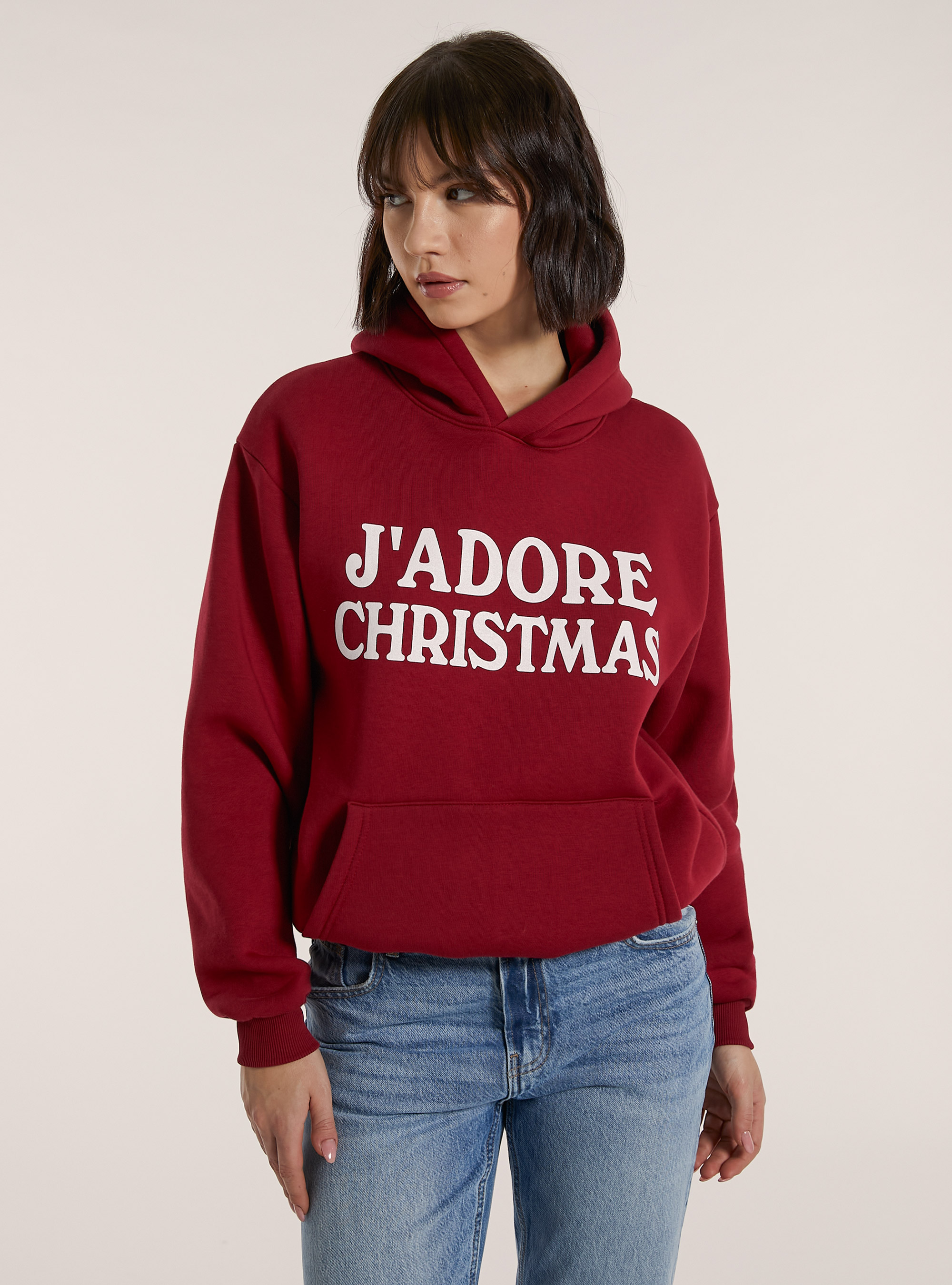 Felpa boxy fit con stampa J'adore Christmas, RD1 RED DARK