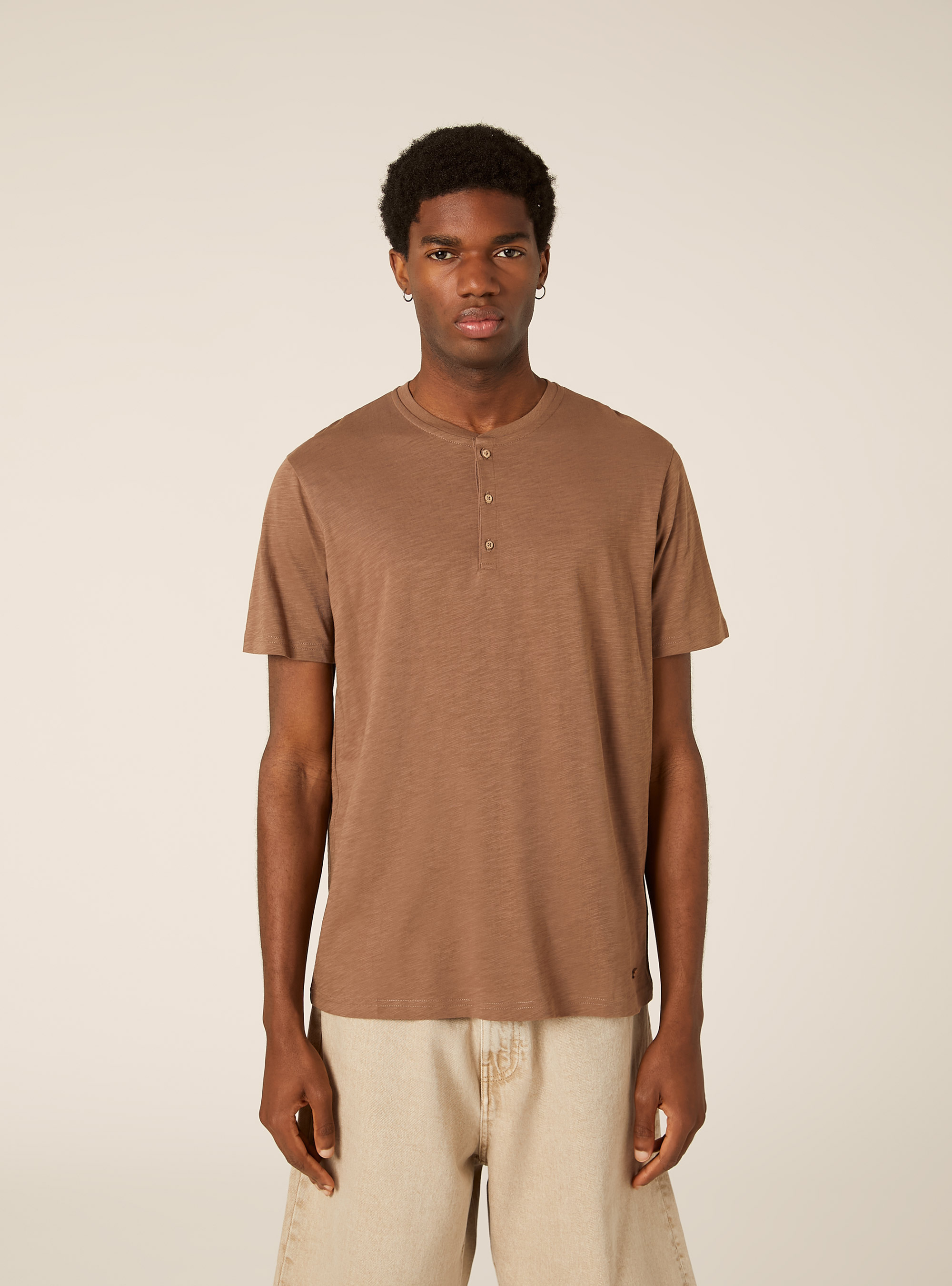 Cotton Henley T-Shirt, BR2 BROWN MEDIUM