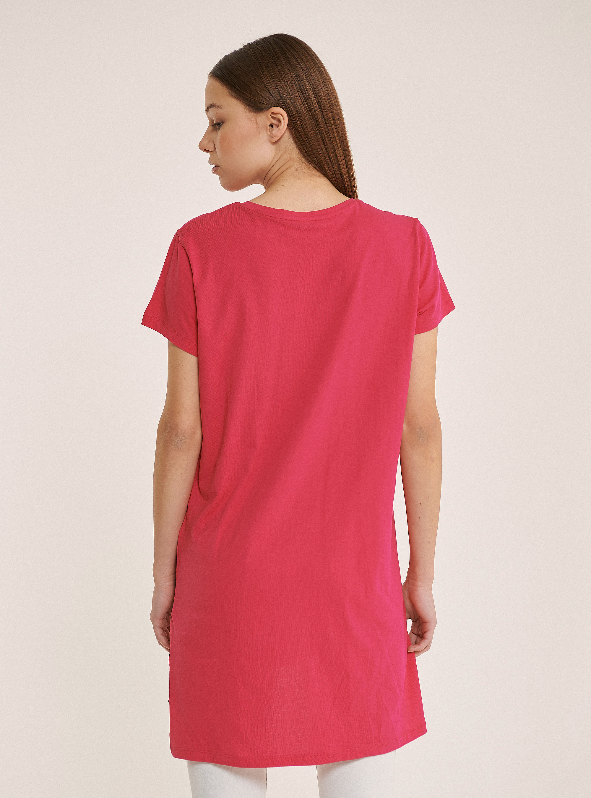 Camiseta lisa oversize de algod&oacute;n, FUCSIA