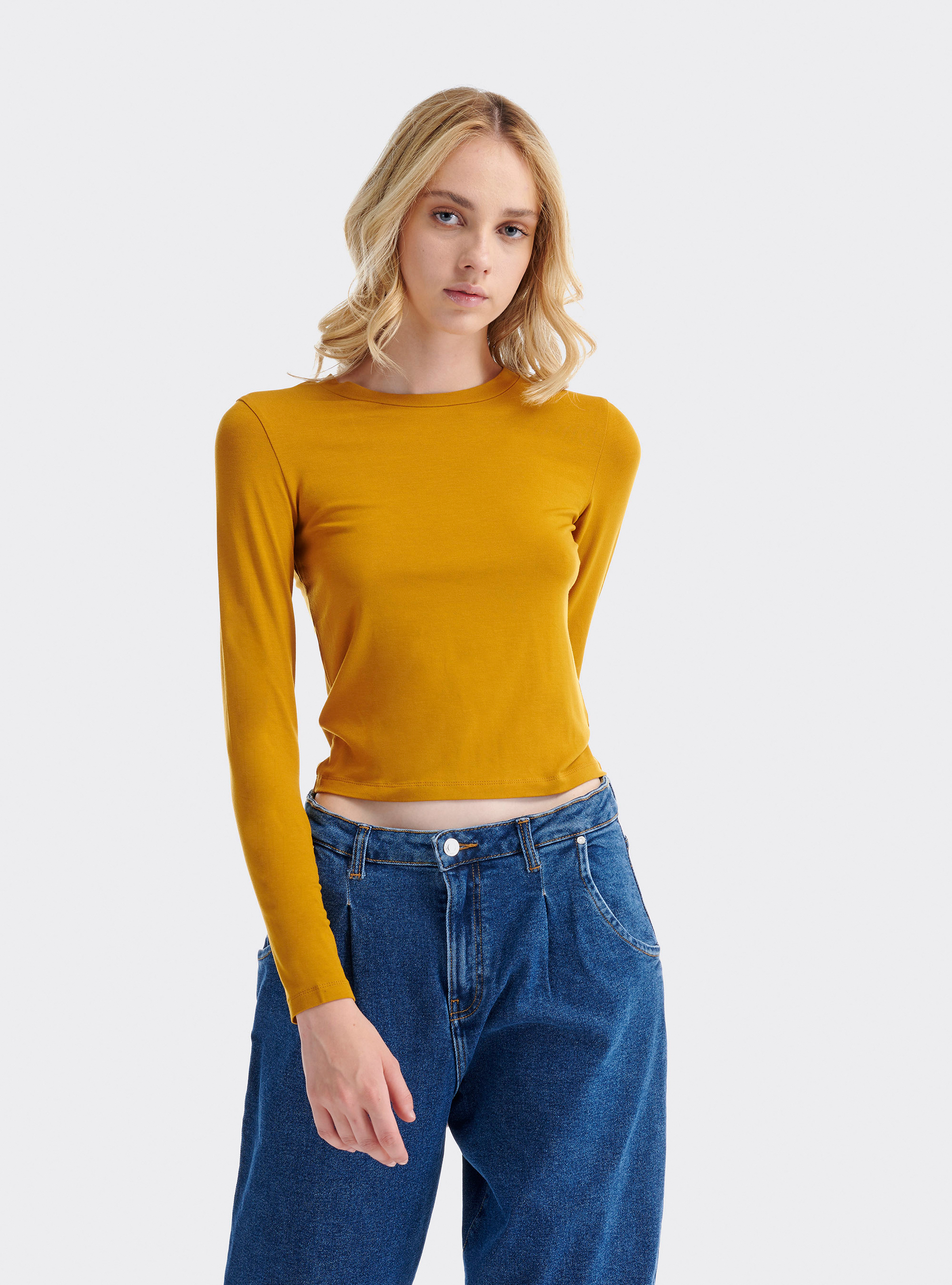 Maglietta basic a maniche lunghe, C7720 SENAPE