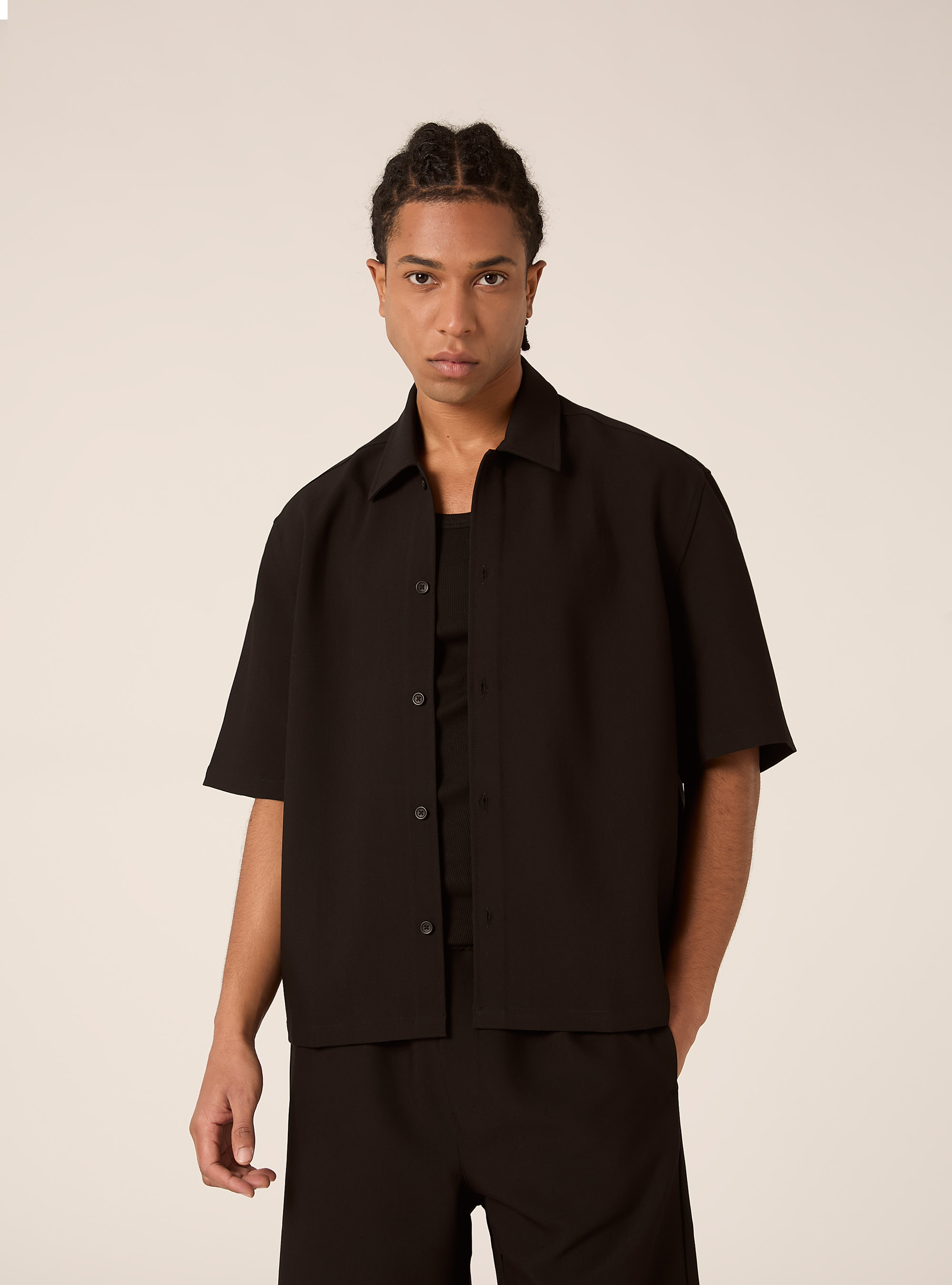 Chemise coupe boxy en twill, BK1 BLACK