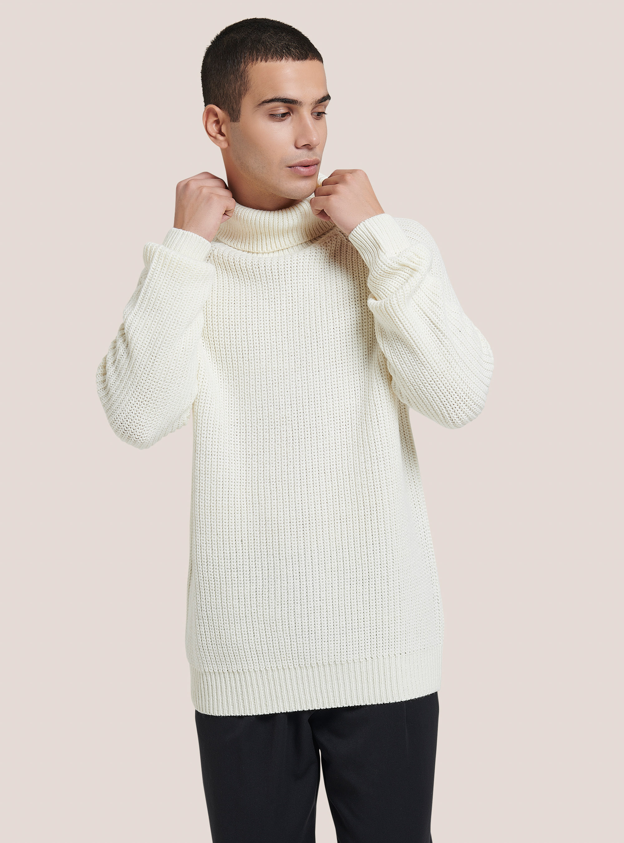 Pullover caldo collo alto a coste inglesi, WH2 WHITE