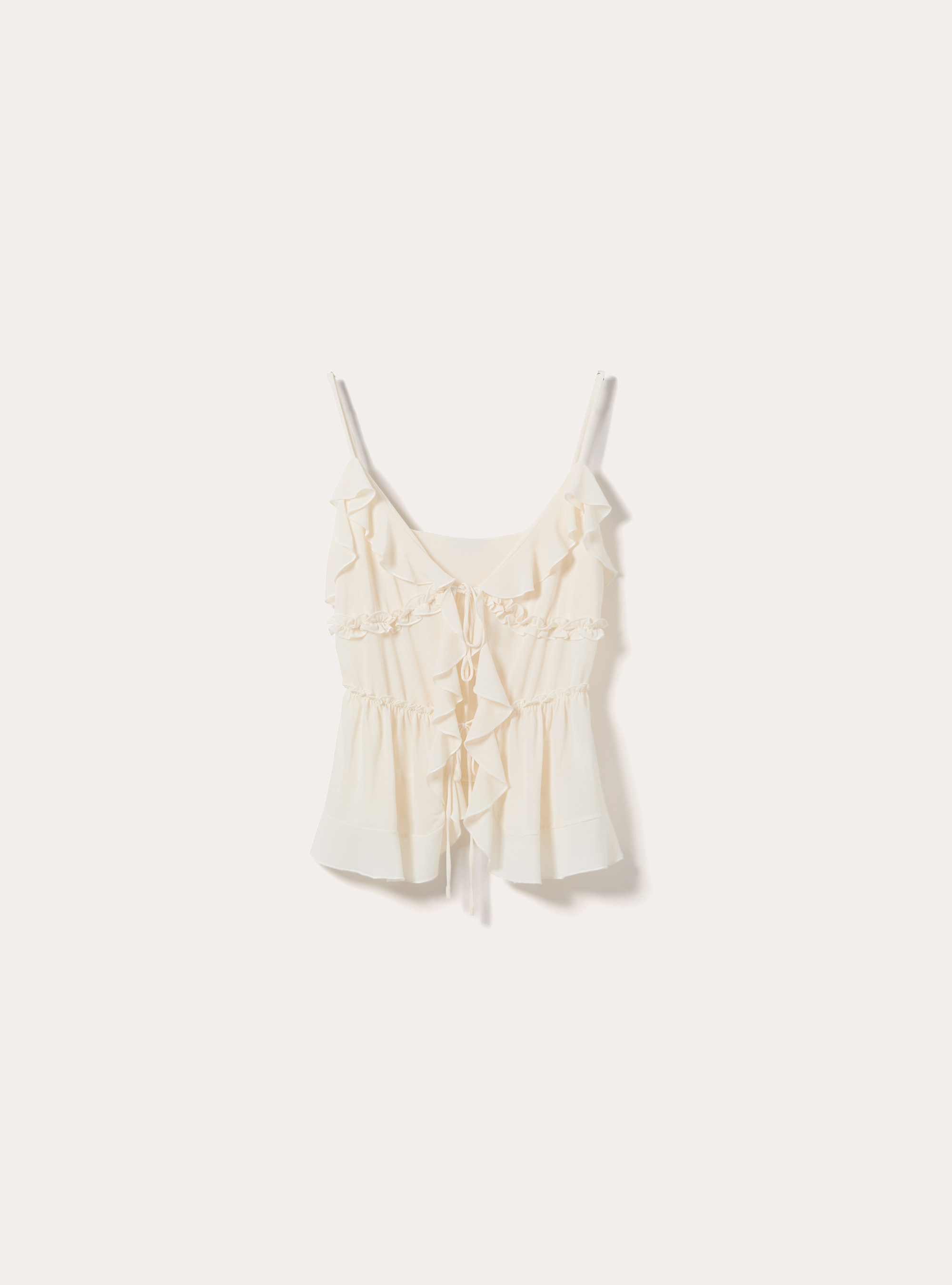Top con spalline e volant, WH1 OFF WHITE