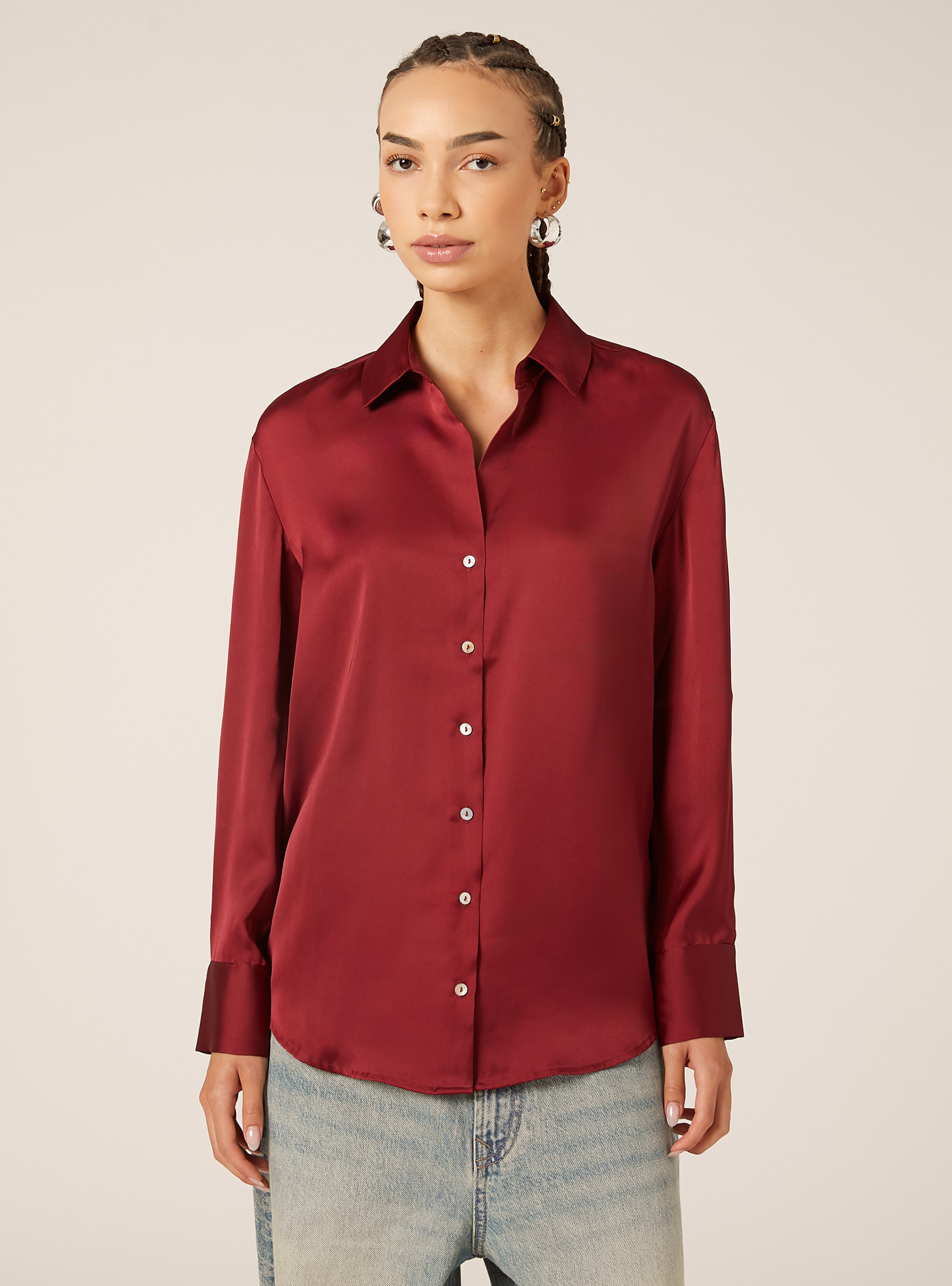 Plain satin shirt, BO2 BORDEAUX MEDIUM