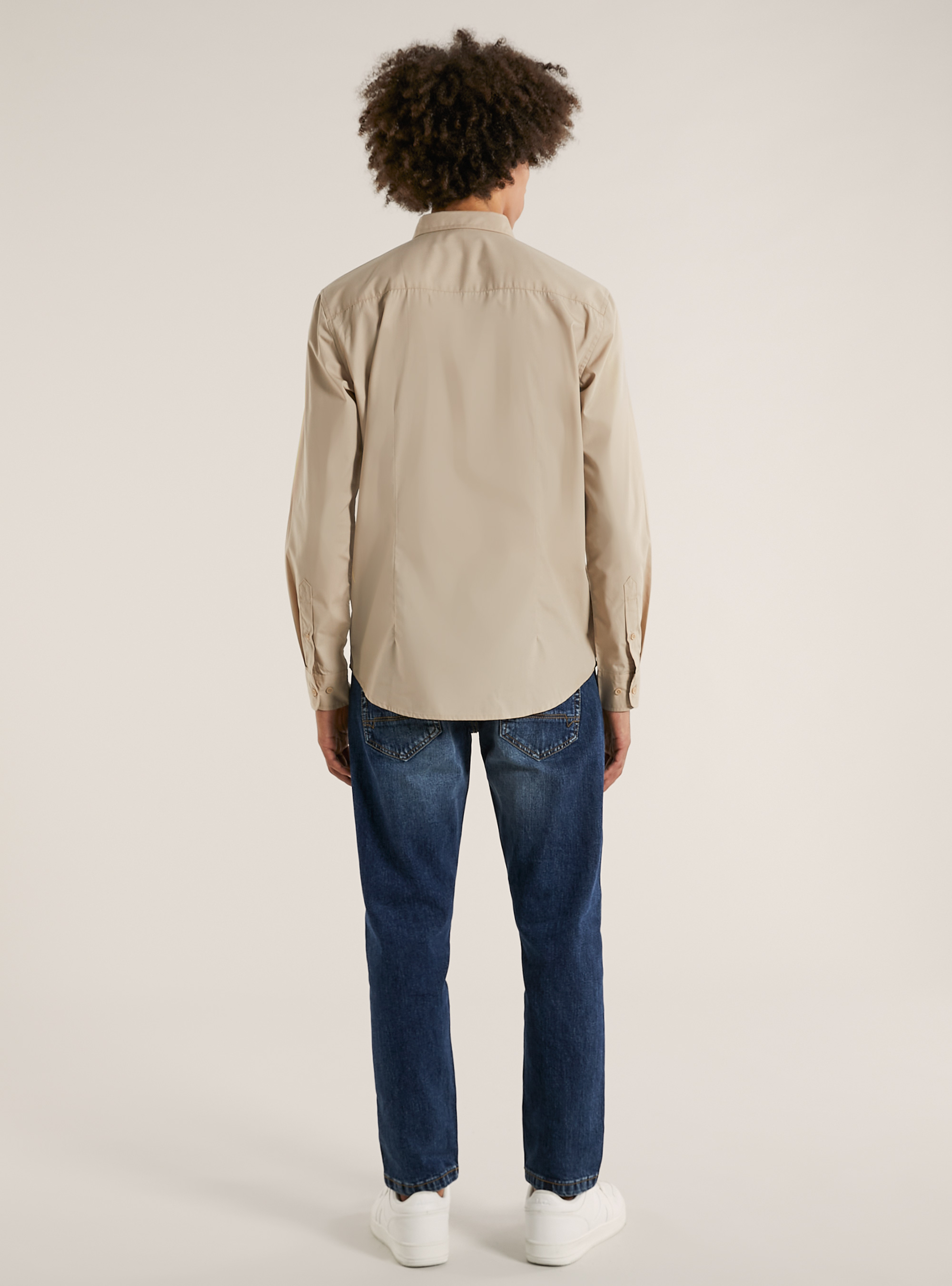 Plain-coloured long-sleeved shirt, BG2 BEIGE MEDIUM