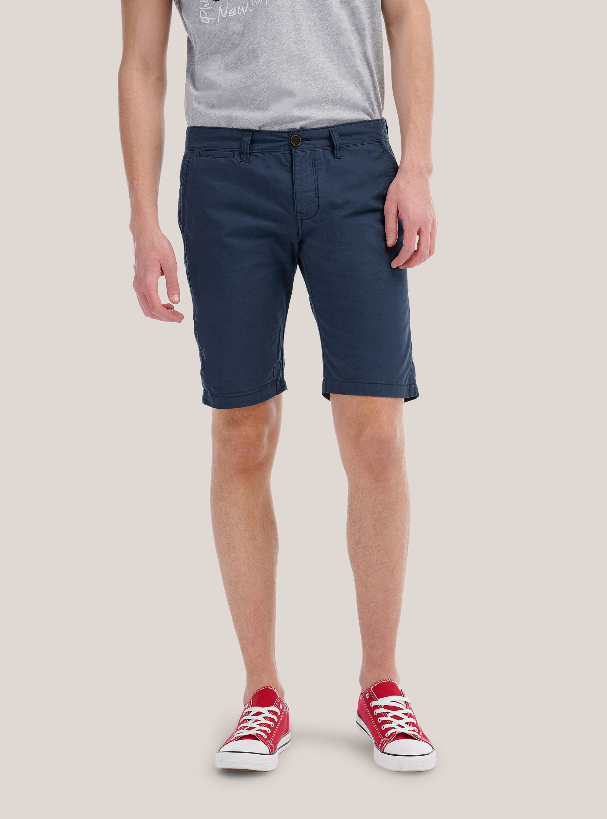 Bermuda chino in canvas morbido, BLUE
