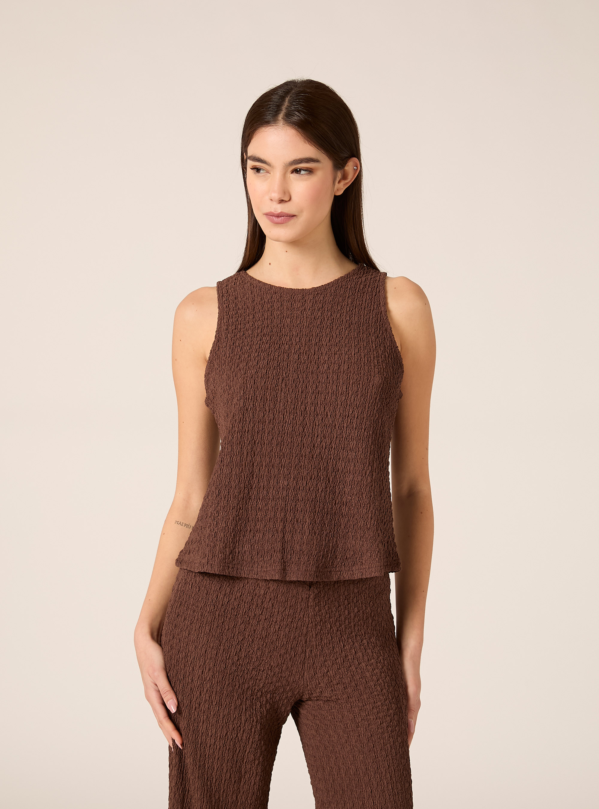 Tanktop aus Waffelstoff, BR1 BROWN DARK