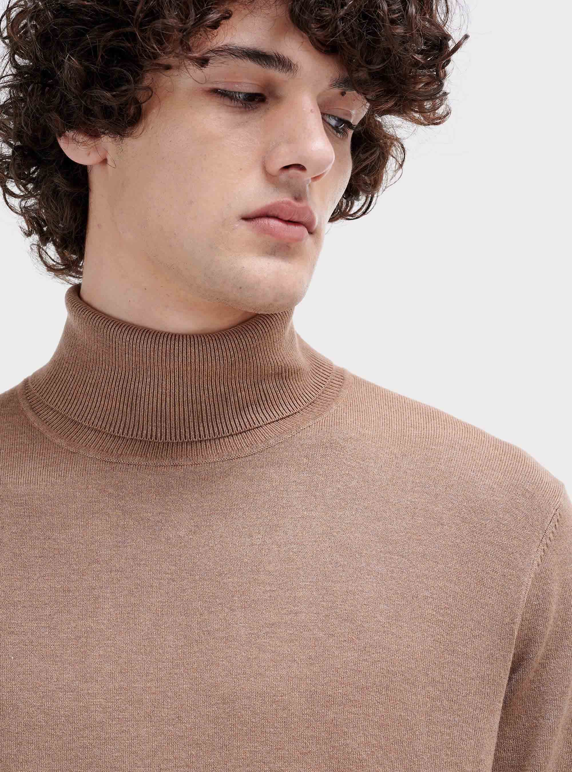 Pullover basic collo alto, BEIGE