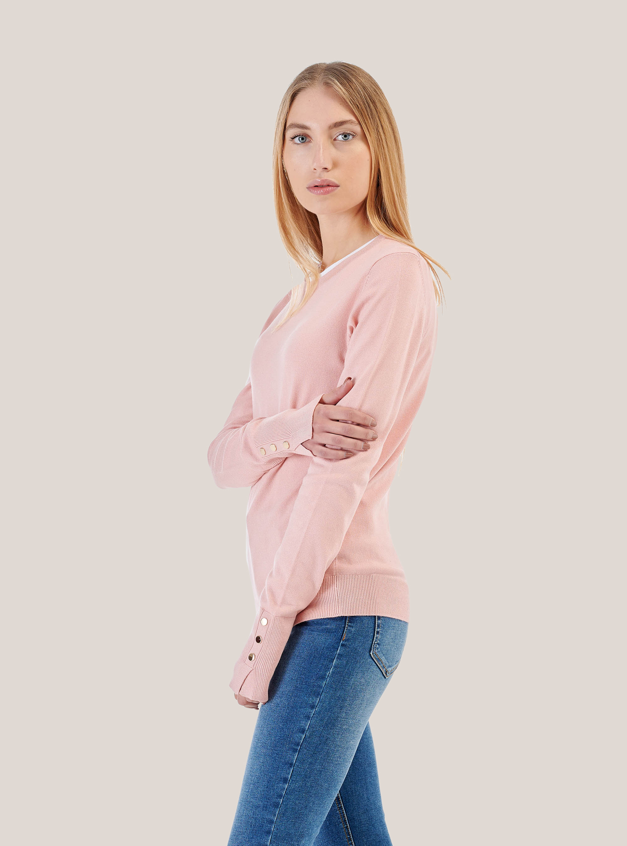 Pull col rond coupe confort, C501 PINK