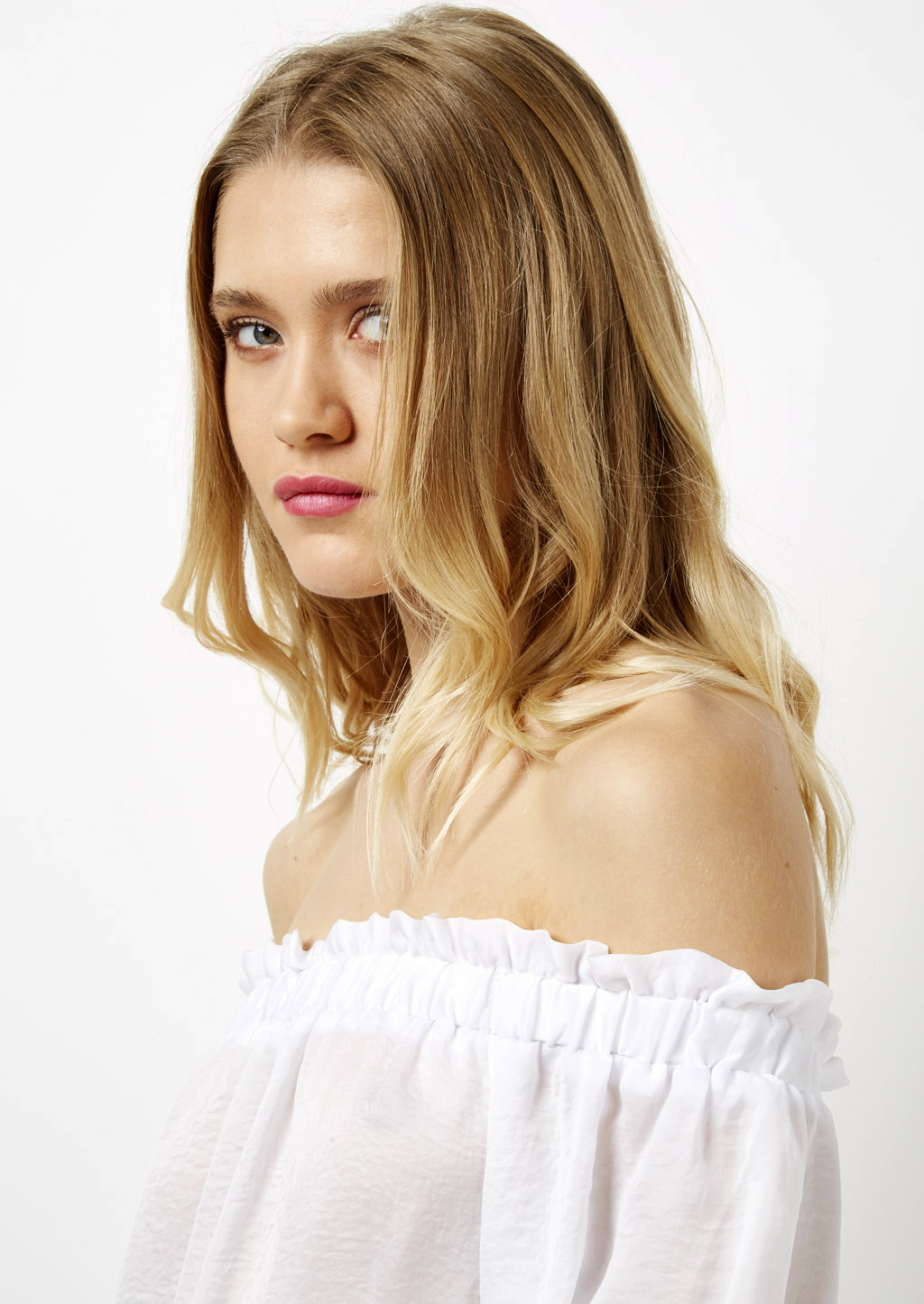 Blusa con scollo bardot, BLANCO