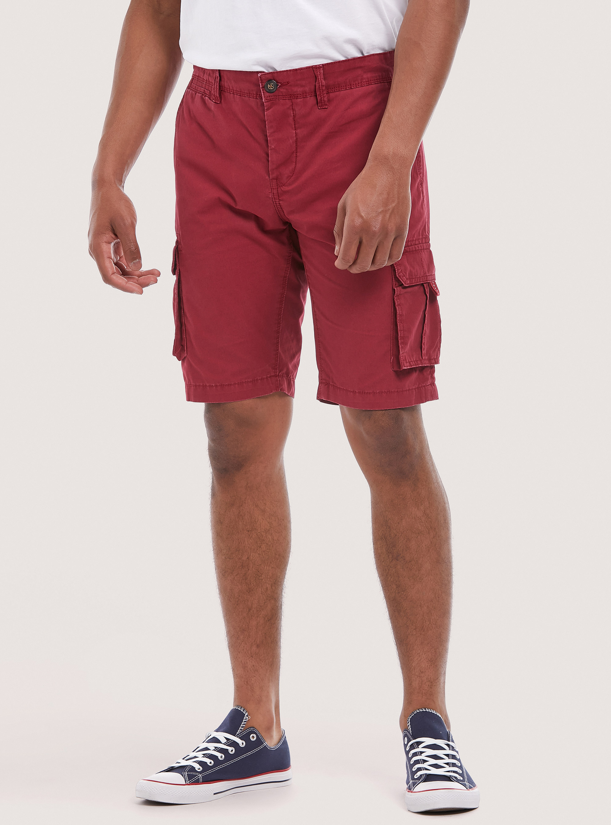 Cotton bermuda shorts with large pockets, BORDEAUX