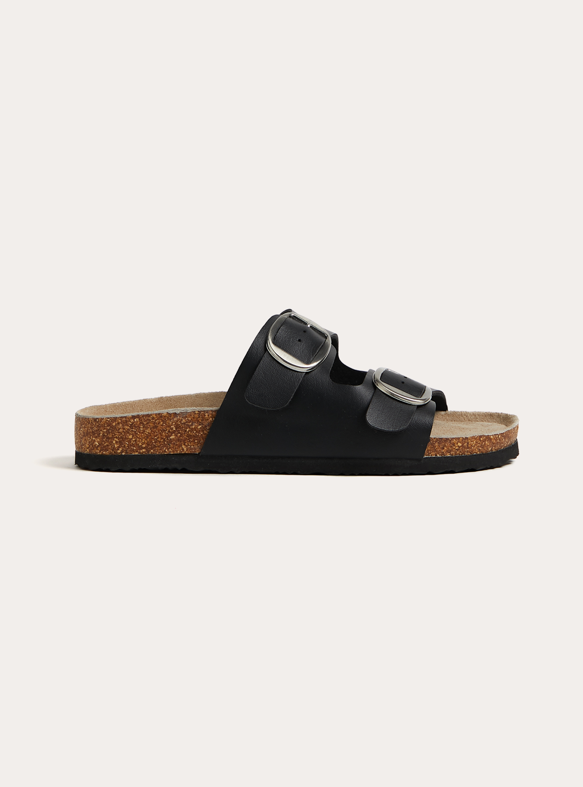 Sandalias bajas efecto piel con suela de ante, BK1 BLACK