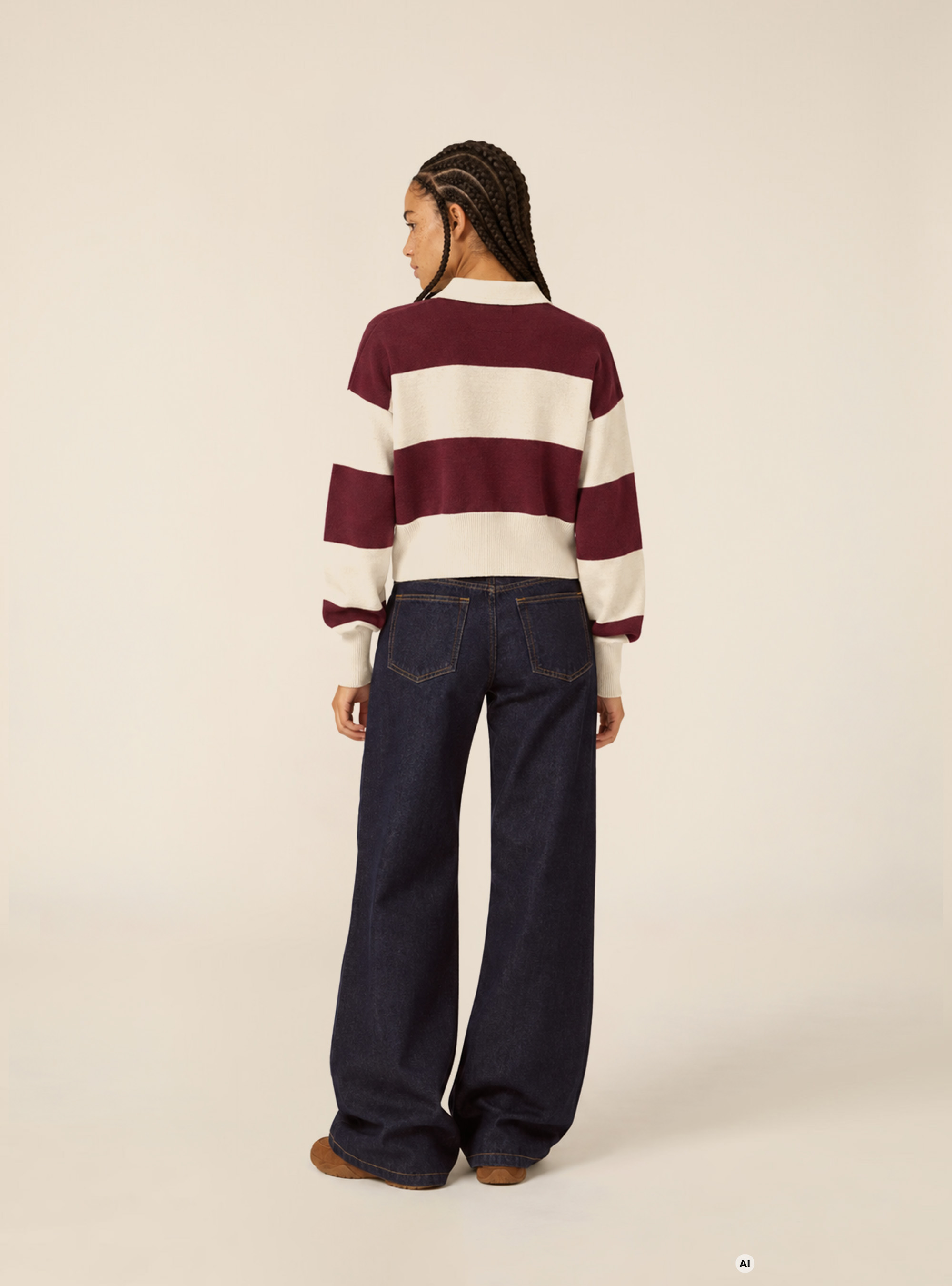 Striped rugby style polo sweater, BO1 BORDEAUX DARK