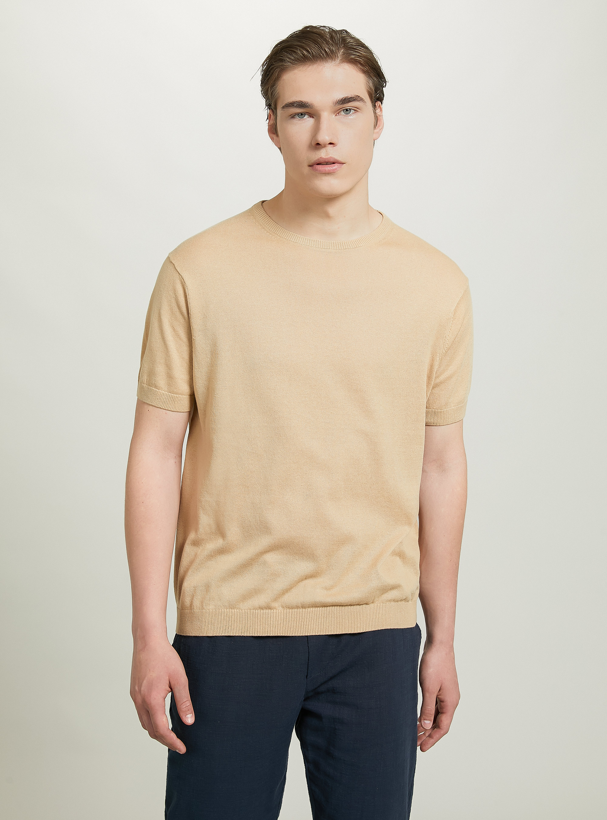 Short-sleeved cotton pullover, BG3 BEIGE LIGHT
