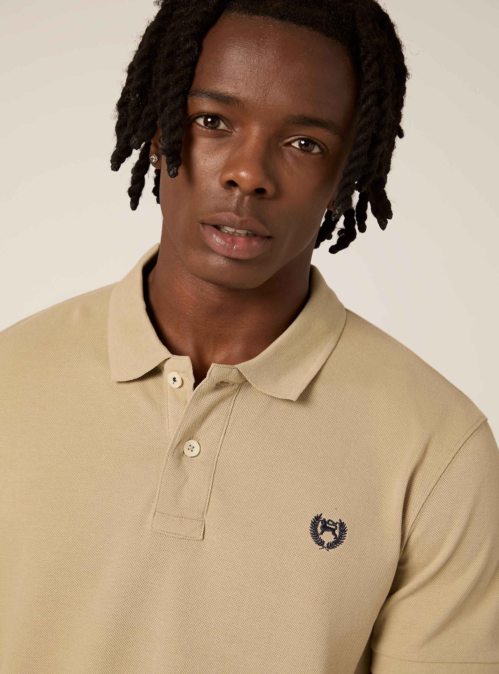 Cotton piqu&eacute; polo shirt with embroidery, BG2 BEIGE MEDIUM
