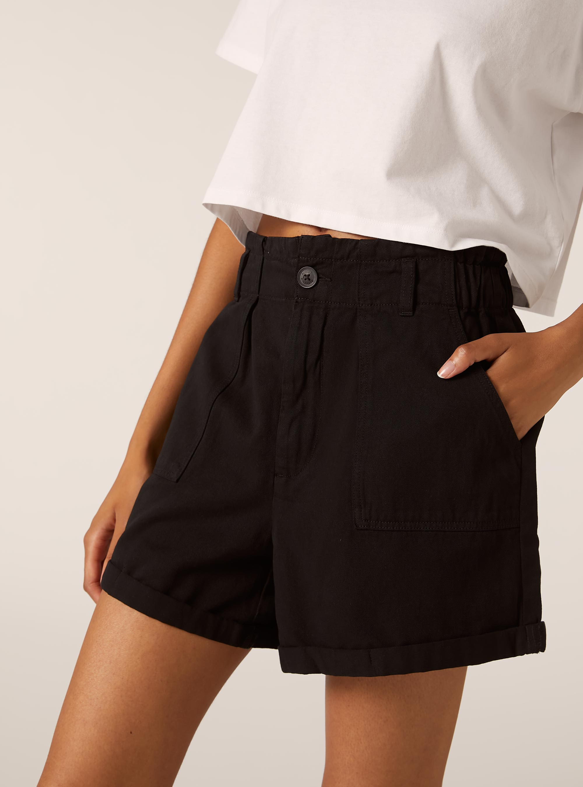 Shorts with pockets and candyfloss waist, BK1 BLACK