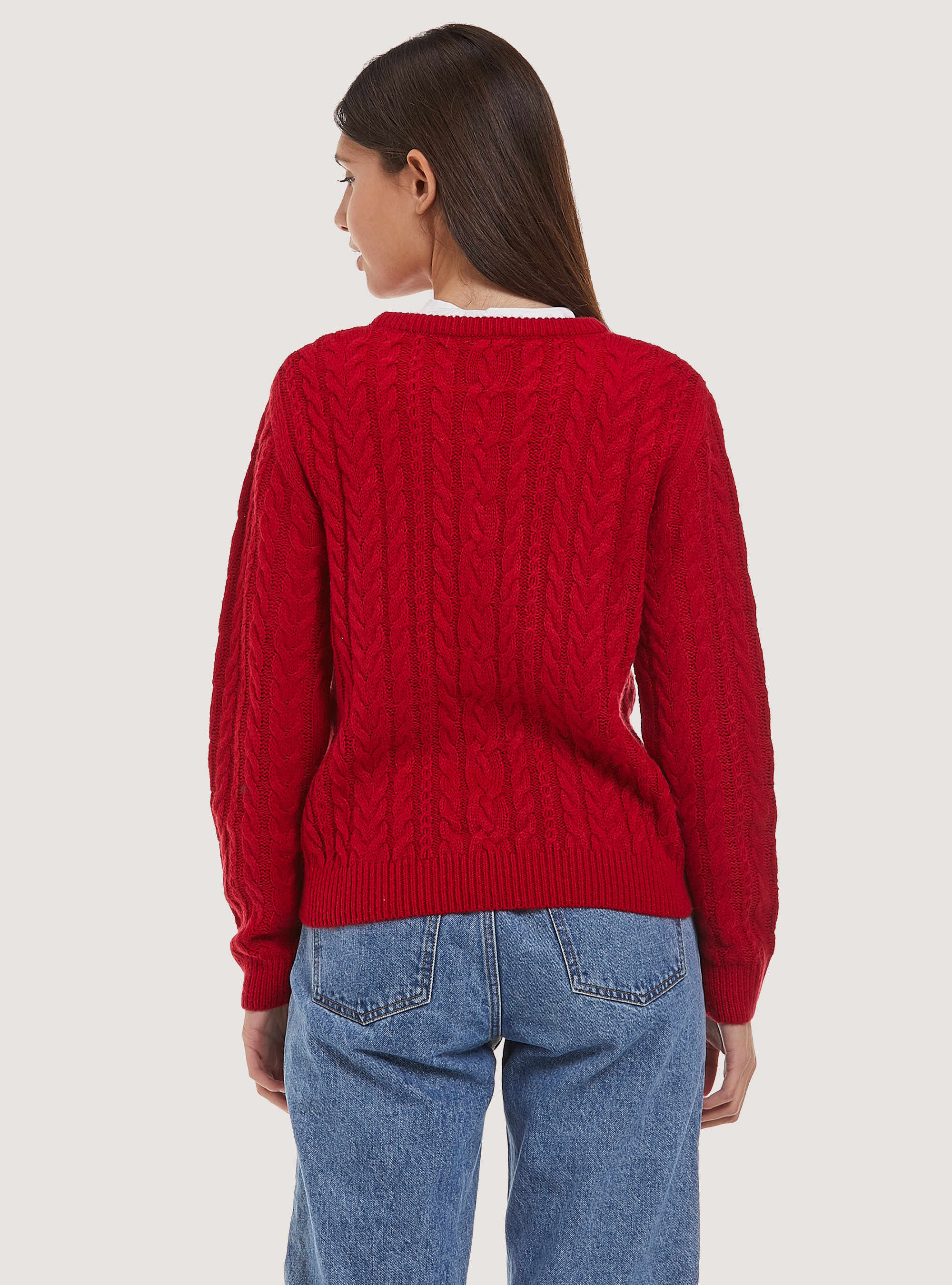 Pullover con trecce, RD2 RED MEDIUM