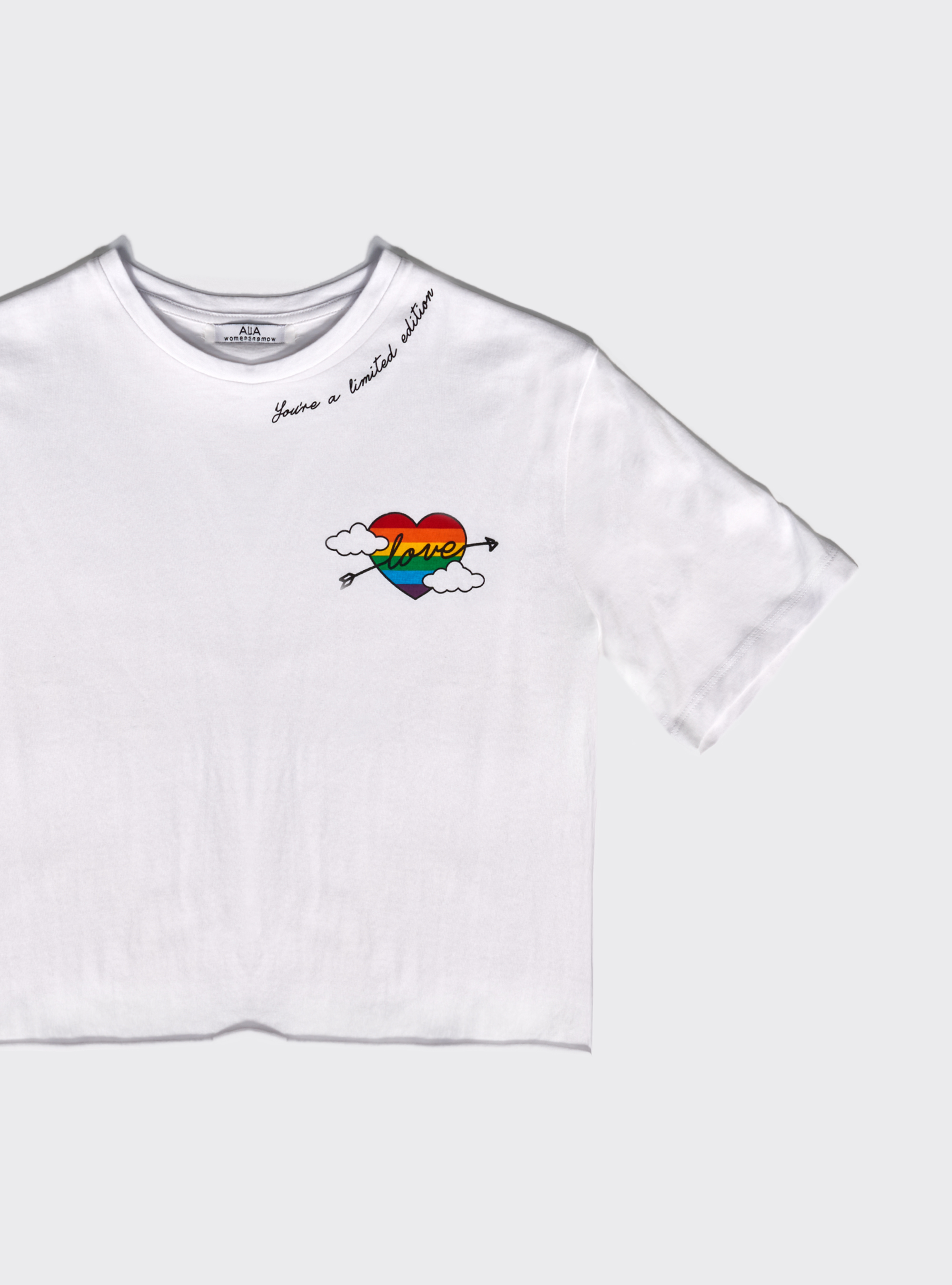 Maglietta cropped con ricamo arcobaleno, WHITE