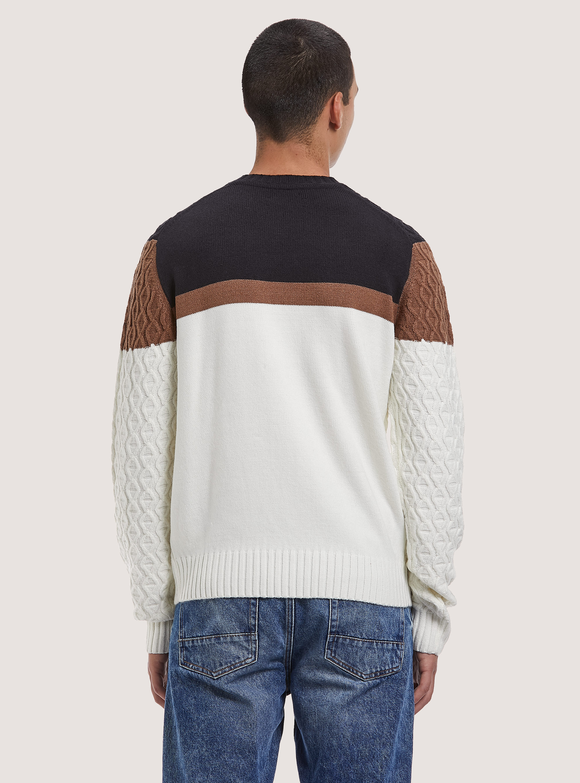 Pullover color block con texture, WH2 WHITE