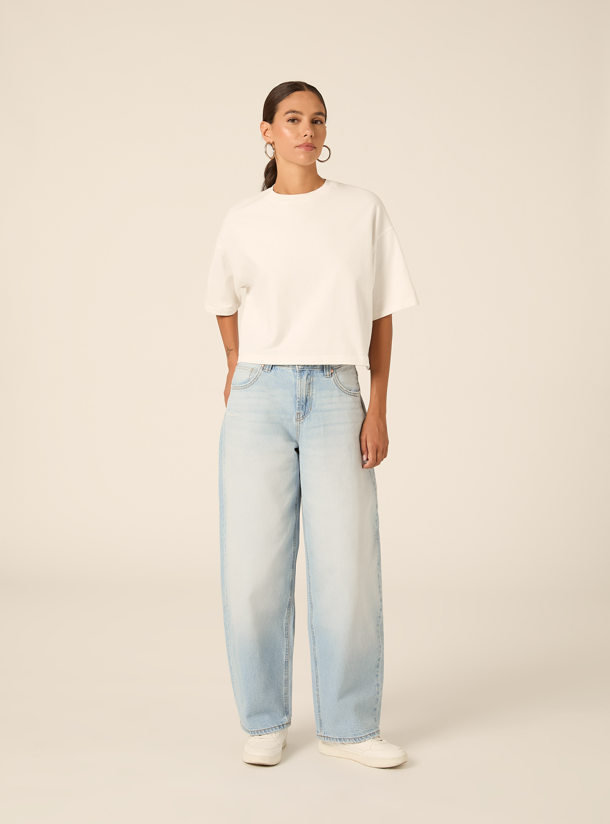 Jean coupe barrel taille haute, D006 AZURE