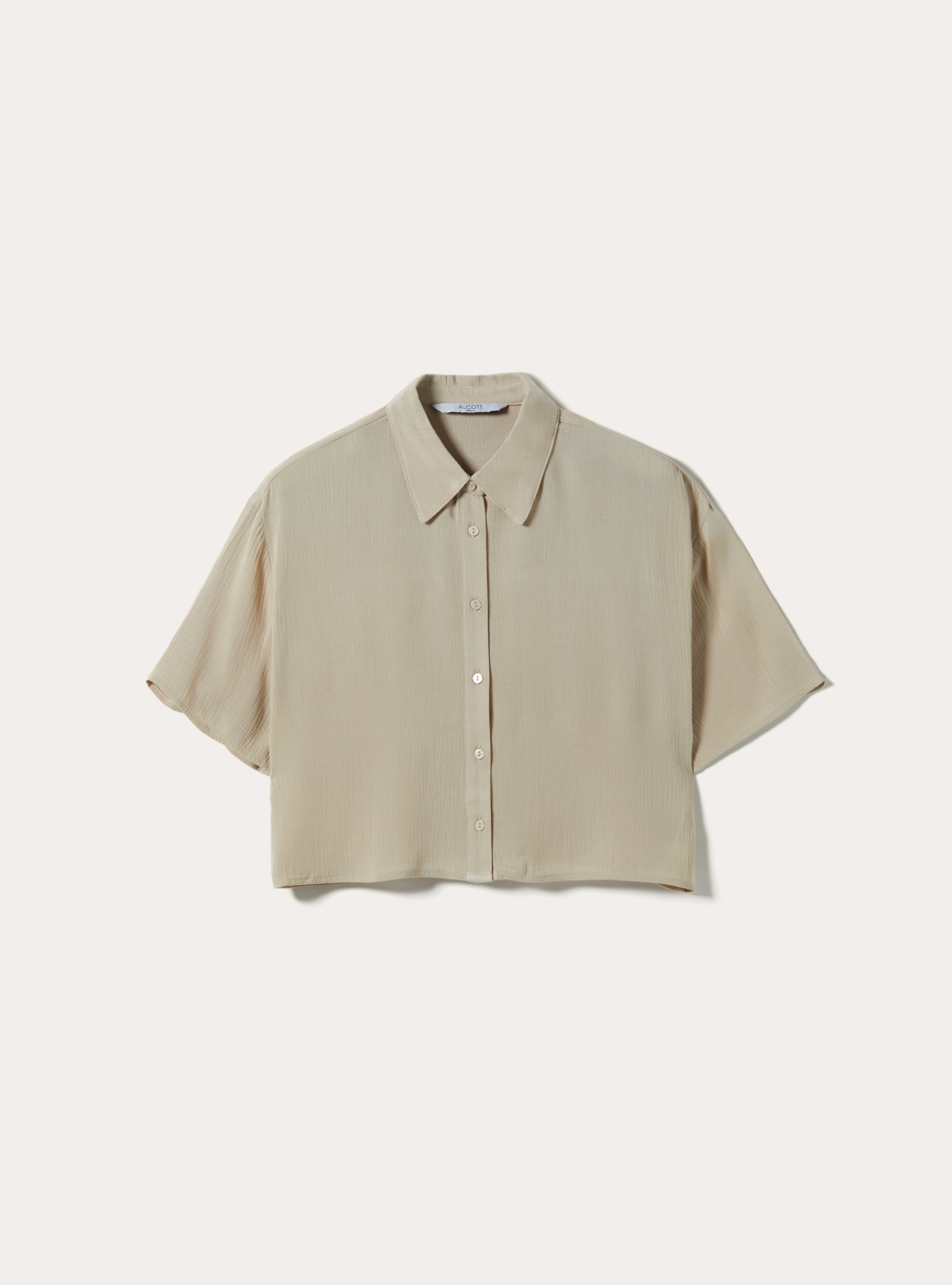 Cropped shirt with short sleeves, BG2 BEIGE MEDIUM